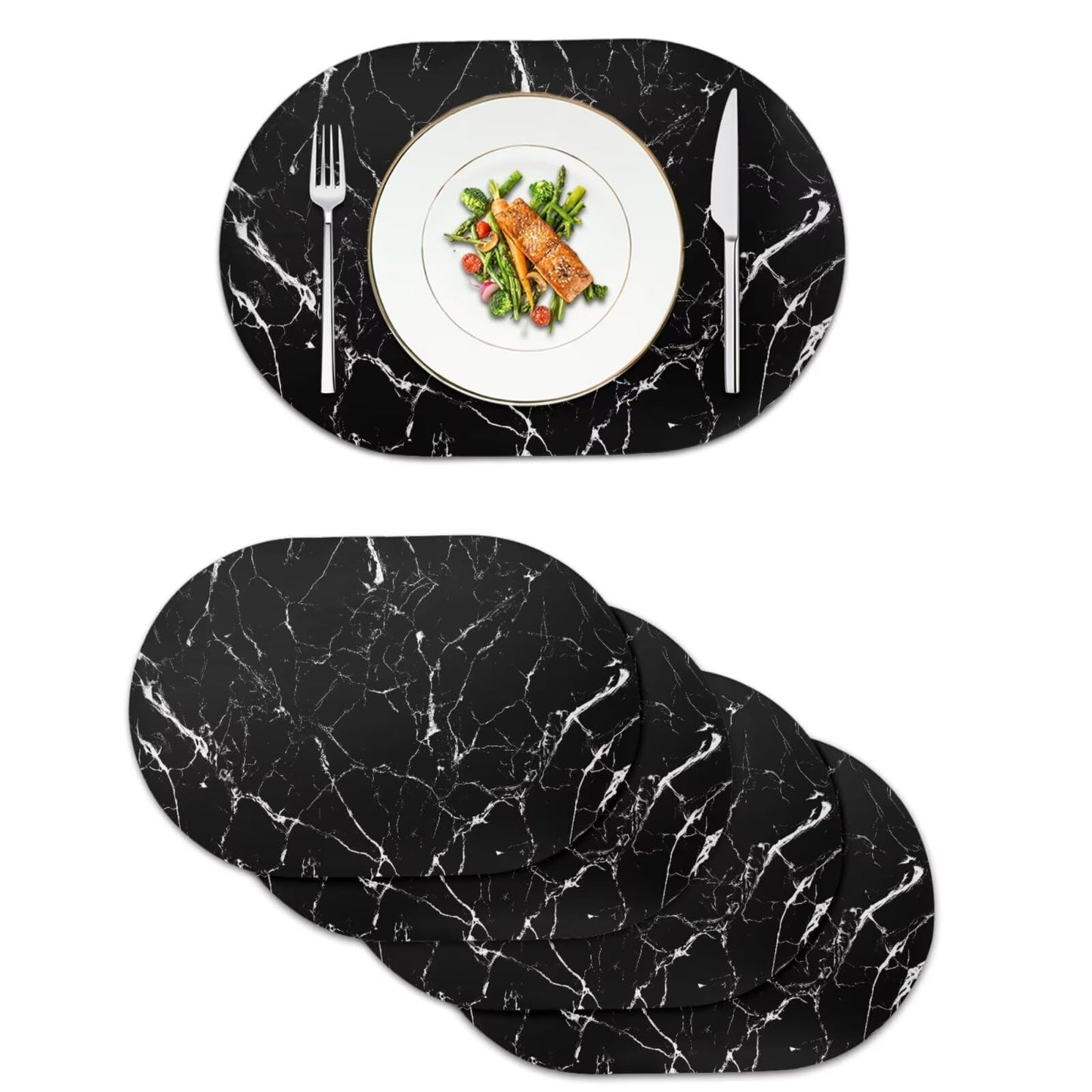 Qehuruxo Marble 4 Piece Placemat Set Waterproof Easy to Wipe Clean Place Mats PU Leather Placemats Heat Resistant Dining Table Placemat Dinner Table Protector