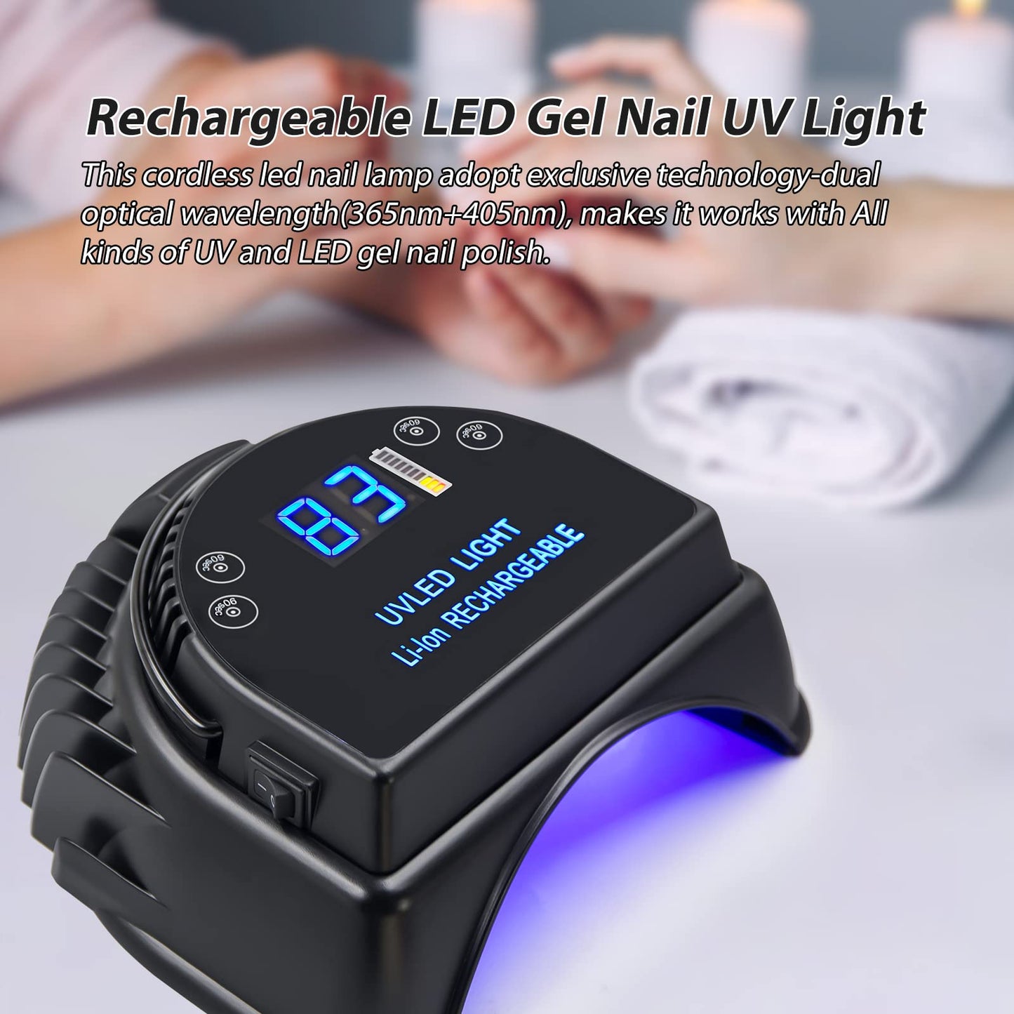 MINI LOP 64W Rechargeable Pro LED Gel Nail UV Light UV LED Nail Lamp Cordless Led Light for Nails(Black)