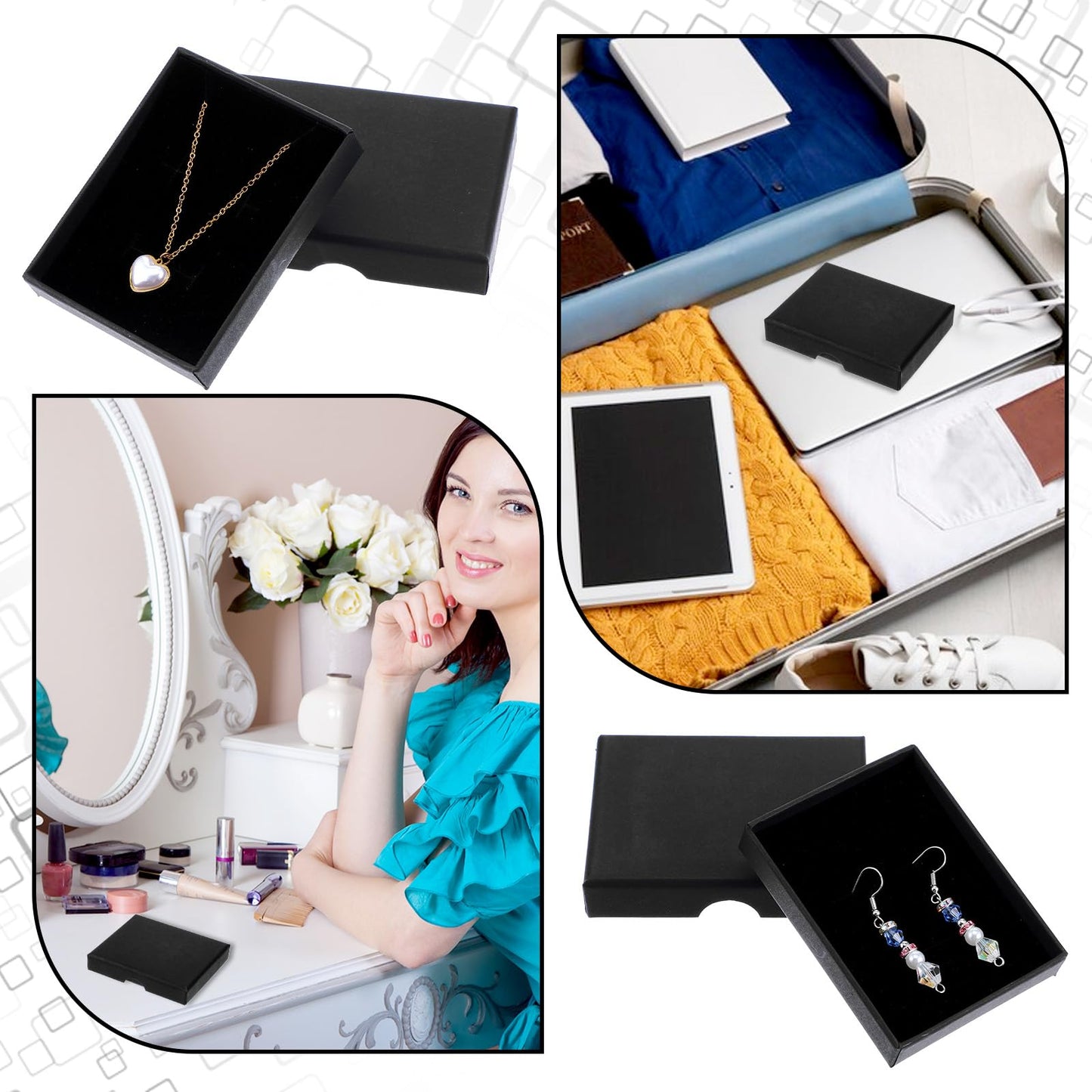 5 Pcs Small Jewelry Gift Boxes Cardboard Black Small Gift Boxes With Lids For Presents 2.75x3.54x0.63in Cotton Filled Empty Square Pendent Storage Case For Necklace Bracelet Earring Birthday Wedding