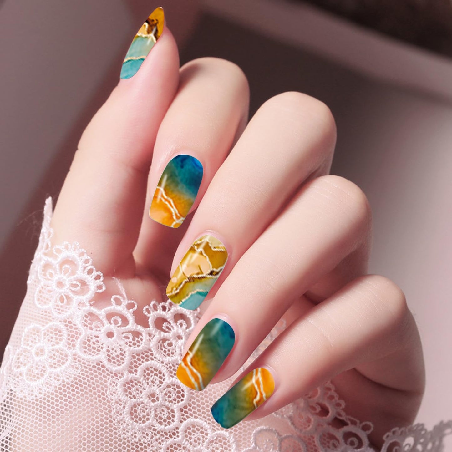DANNEASY 20 Sheets Color Blending Nail Polish Stickers Full Nail Wraps for Women Marble Fingernails Wrap Self Adhesive Nail Polish Strips Gel Nail Strips with File, Cuticle Stick