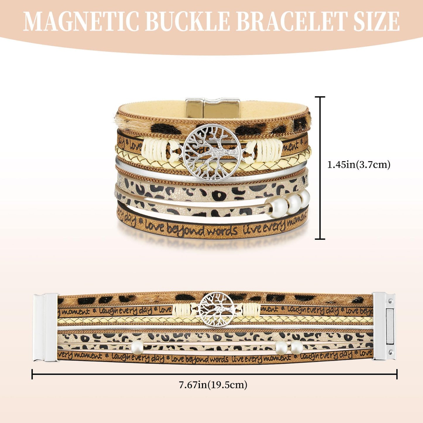 QIUTIMIY Leather Bracelets for Women Trendy Boho Cuff Bracelet Layered Bangle with Clasp Hand Wrist Jewelry Western(Style 5-Leopard)