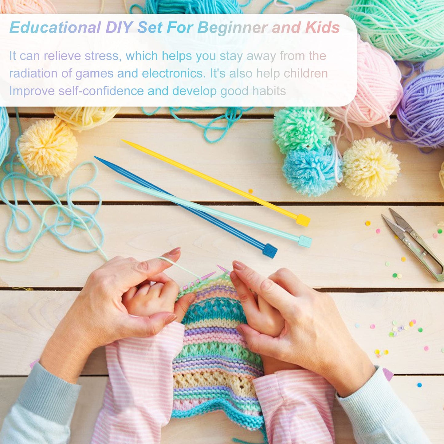 Coopay 14PCS Plastic Knitting Needles for Beginner, 10 inch Long Straight Knitting Needles Single Pointed Needles Colorful Knit Needle Set Knitting Kit DIY Craft Yarn Weaving Tool,4mm to 10mm
