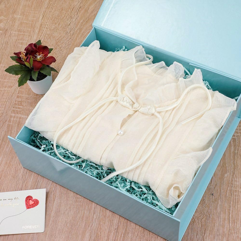 PLINJOY Large Gift Box 13.5x11.8x4.7 Inches, Blue Gift Boxes for Presents with Magnetic Closure Lid, Luxury Gift Box Rectangle Collapsible Boxes for Gift Packaging