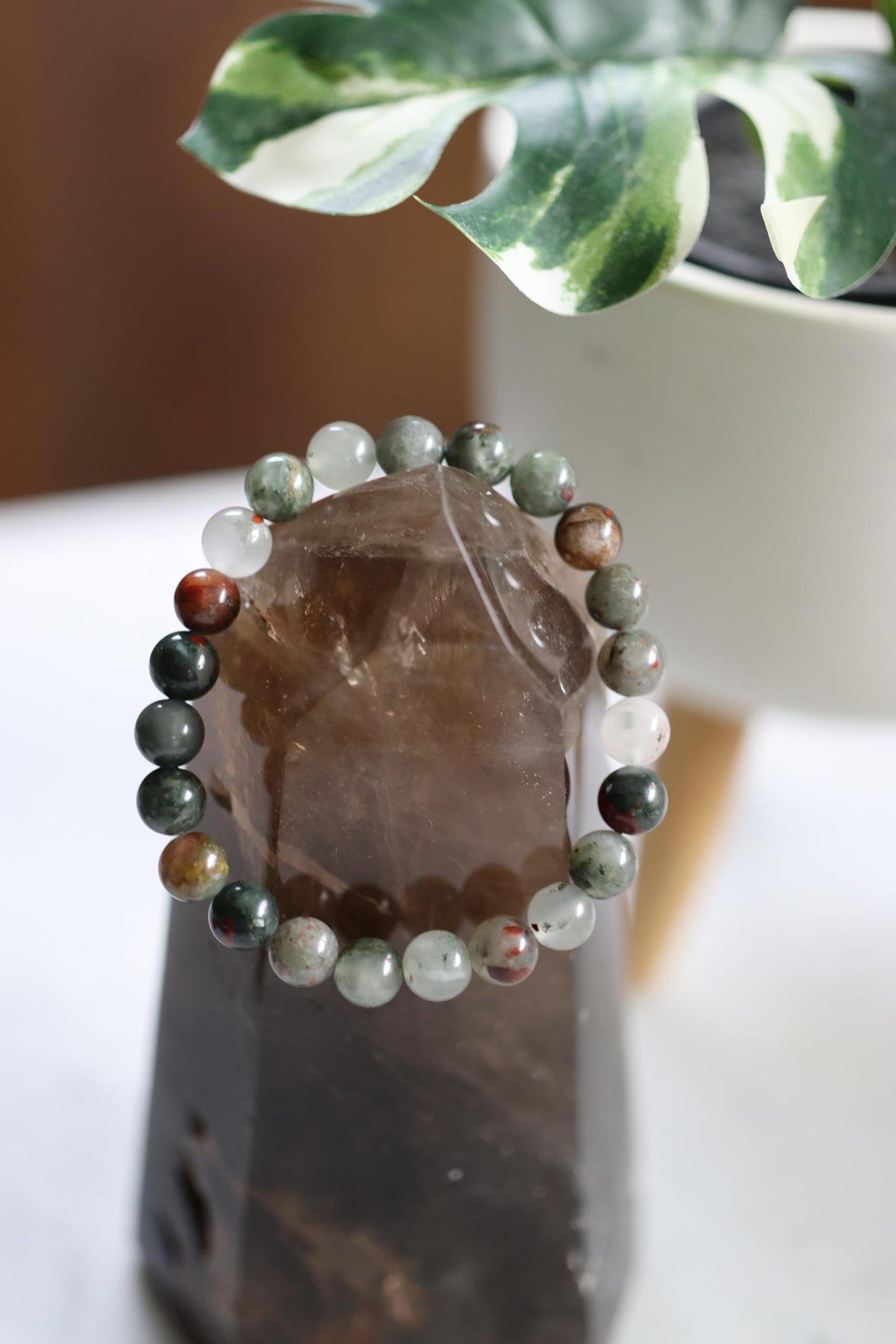 The Vida Handmade AAA+ Quality Crystal Stretch Elastic Bracelet - Nature Gemstone - Jewelry Gift - Holiday Gift - For Women & Men (Bloodstone)