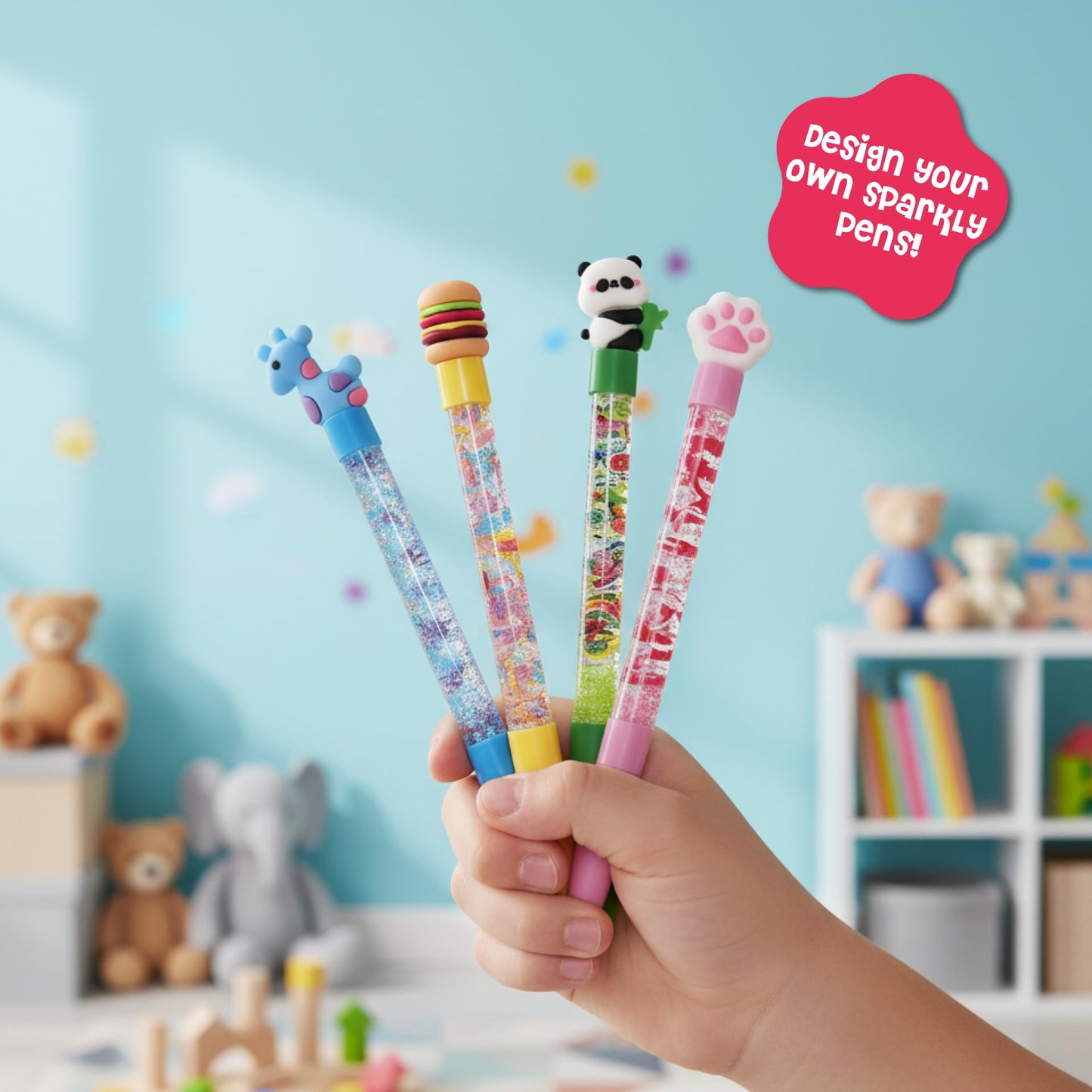 DINO MINI My Sparkly Pens - DIY Pen Creation Set with 7 Custom Decorations and 4 Toppers - Creative Art and Craft Kits for Kids - DIY Crafts for Kids - Back to School Gifts for Tweens