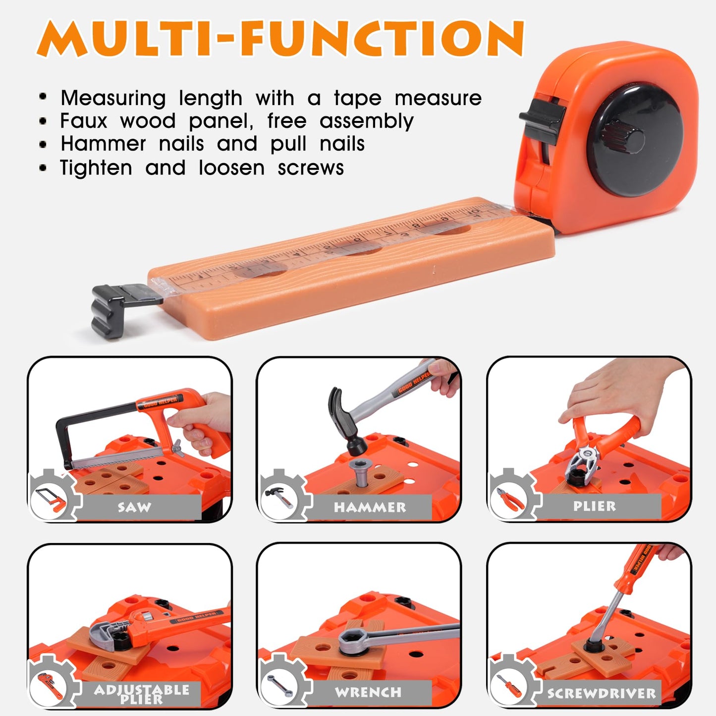 REXBETI Kids Tool Set with Box and Electronic Toy Drill, Pretend Play Kids Workbench Construction Kits, Toddler Tool Set, Birthday Gifts for Ages 3-8 Years Old