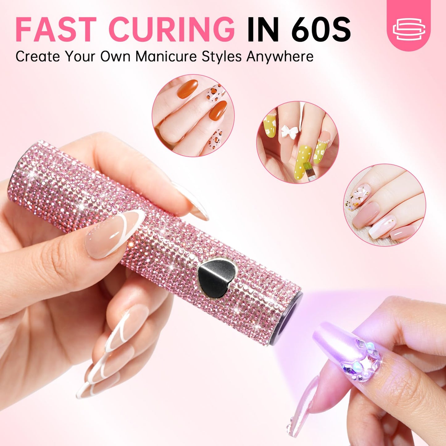 CHRISTINE SHELLY UV Light for Gel Nails, Handheld UV Nail Lamp, Portable LED Nail Lamp, Mini Nail Dryer, USB Nail Light for Fast Curing, Pink