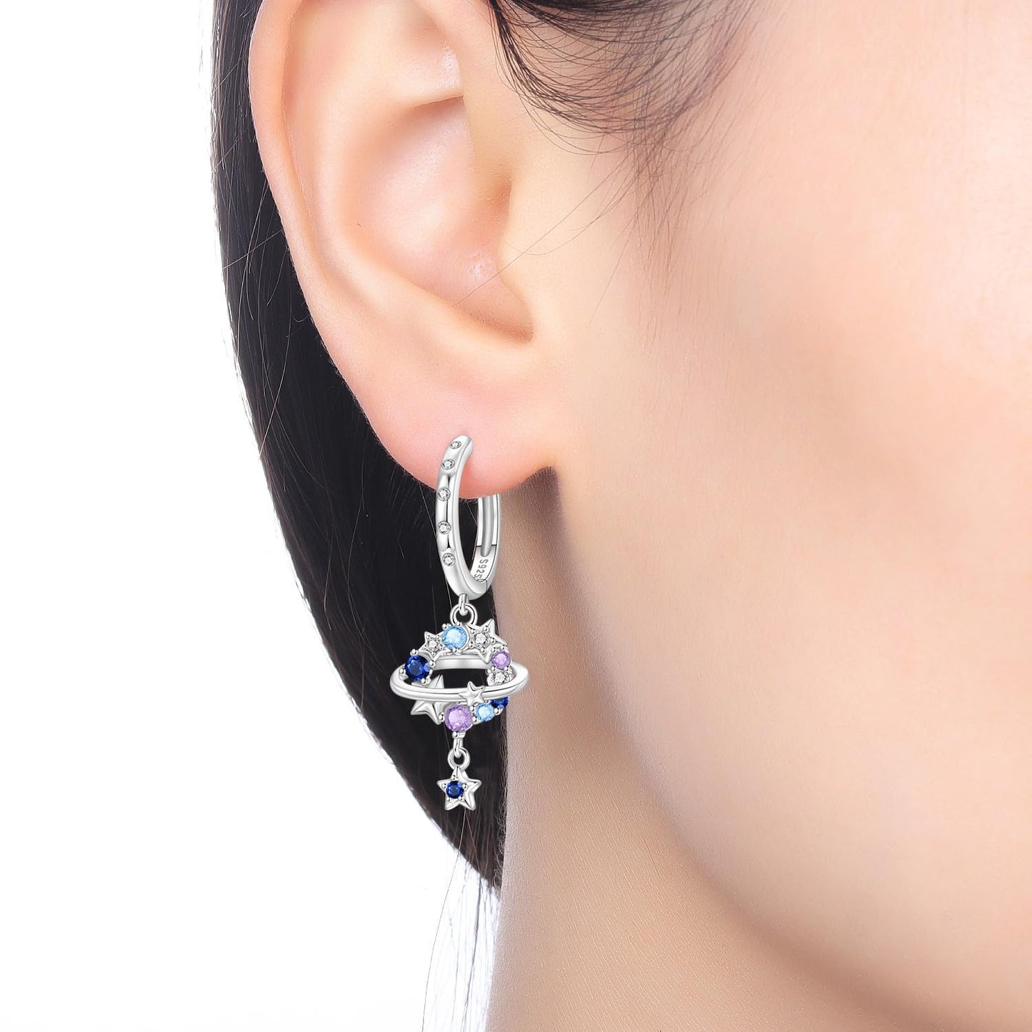 vireau 925 Sterling Silver Drop Earrings Dragonfly Flower Moon Star Dangle Earrings Hypoallergenic Sterling Silver Earrings Jewelry for Women (Starry Sky)