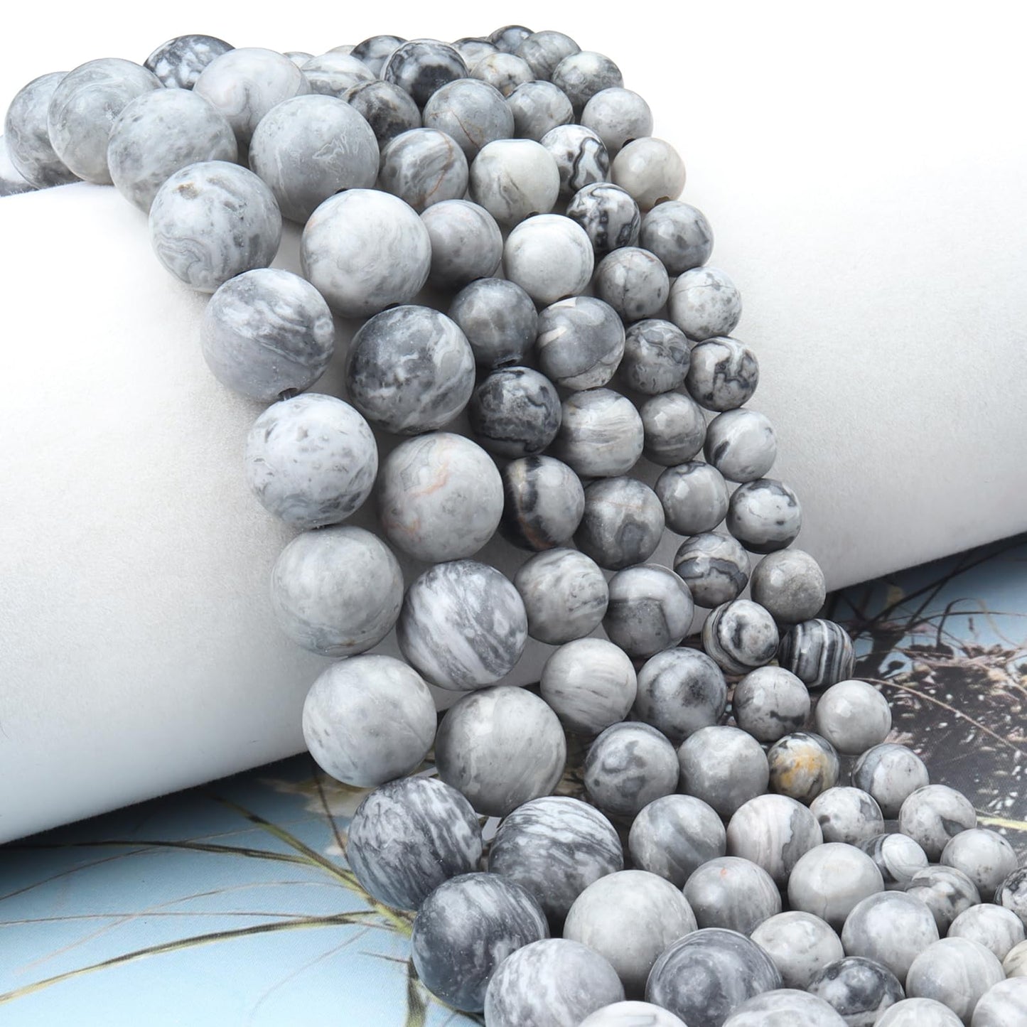 Siomia 60pcs 6mm Natural Map Jasper Gemstone Beads Energy Healing Crystal Round Loose Stone Beads for Jewelry Making, DIY Bracelets Necklaces