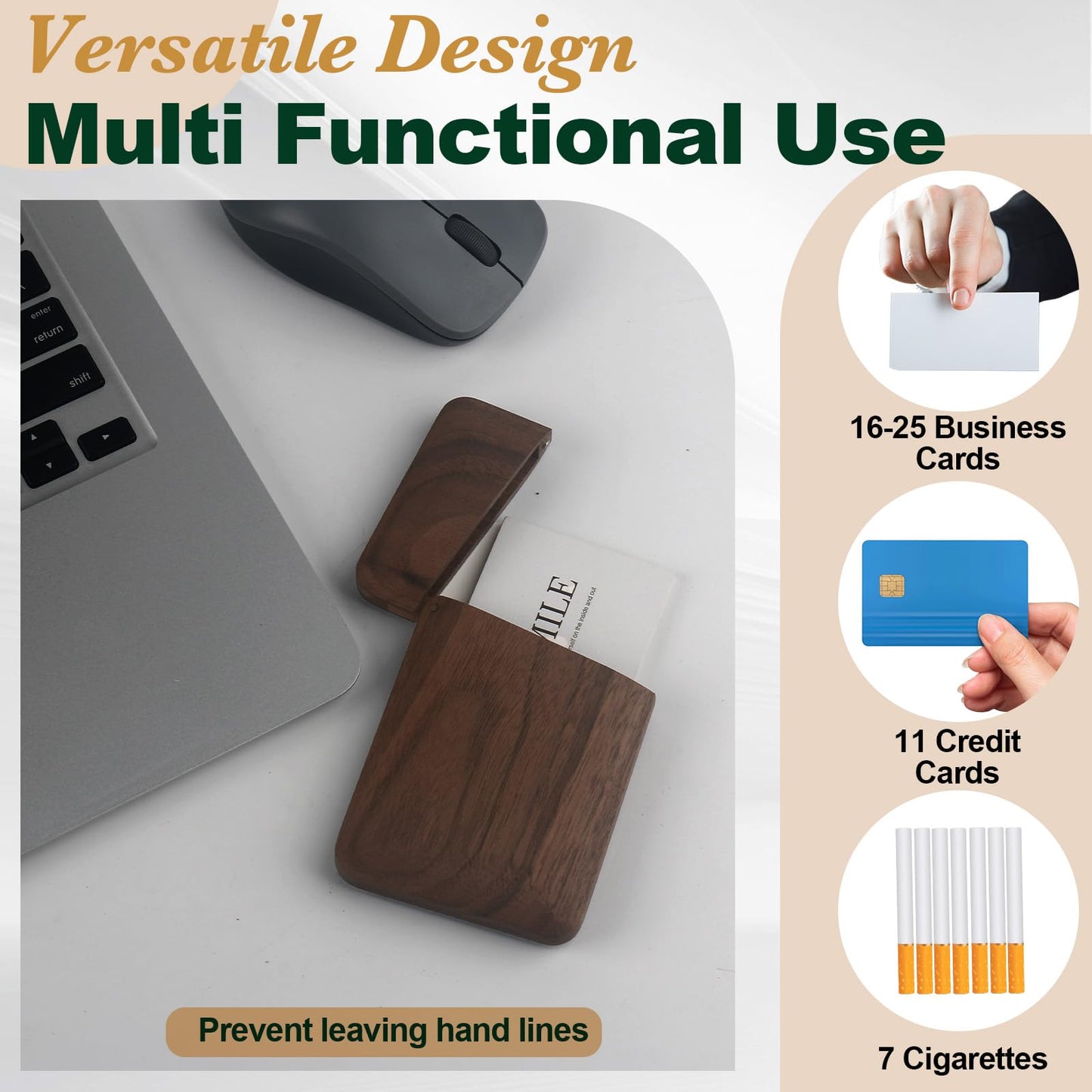 Yookin Wood Business Card Holder Wooden Magnetic Business Card Case Portable Simple (Black Walnut)
