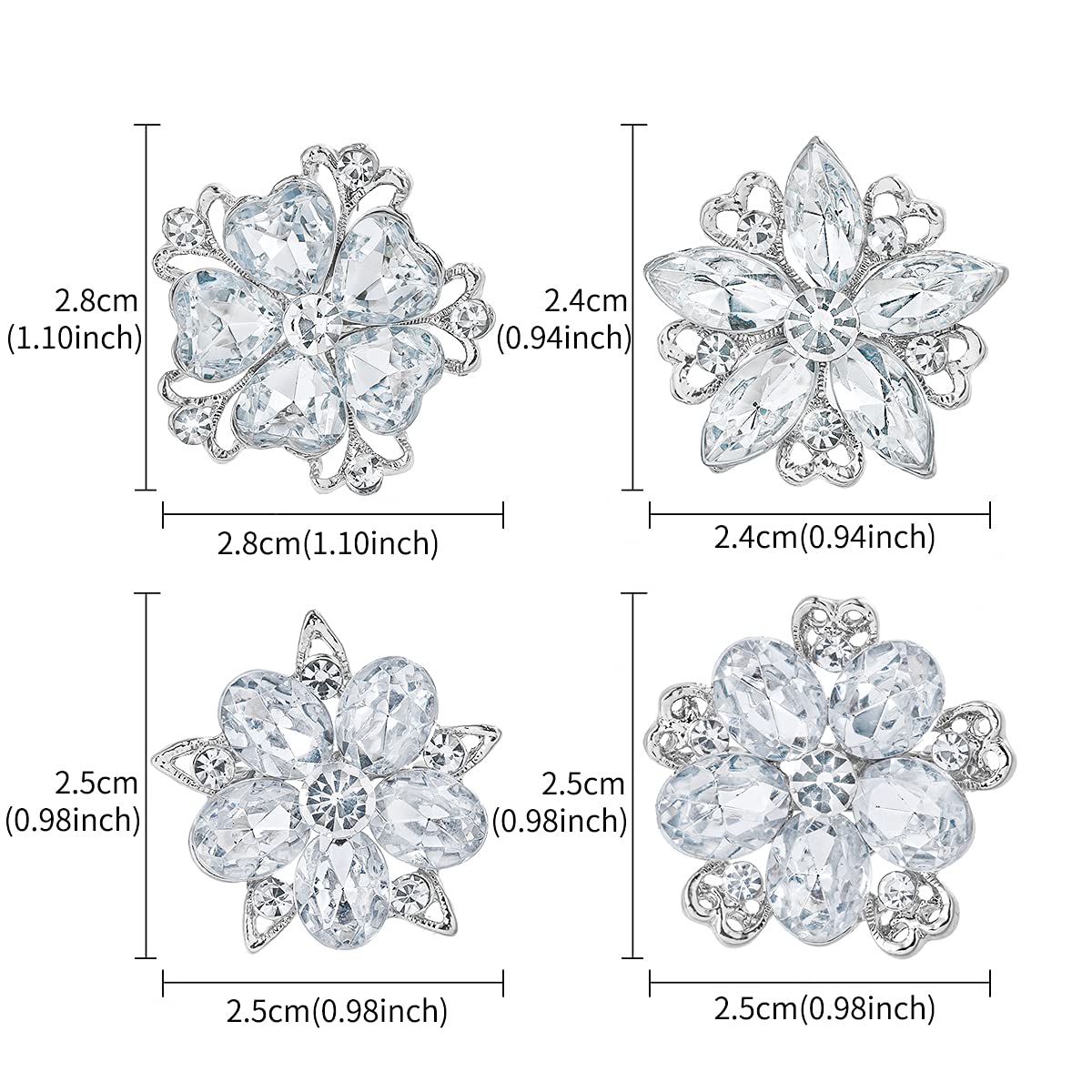 MEEDOZ Women's Lot 12pcs Crystal Rhinestone Marquise Teardrop Flower Brooch Pin Set For Wedding (Silver)
