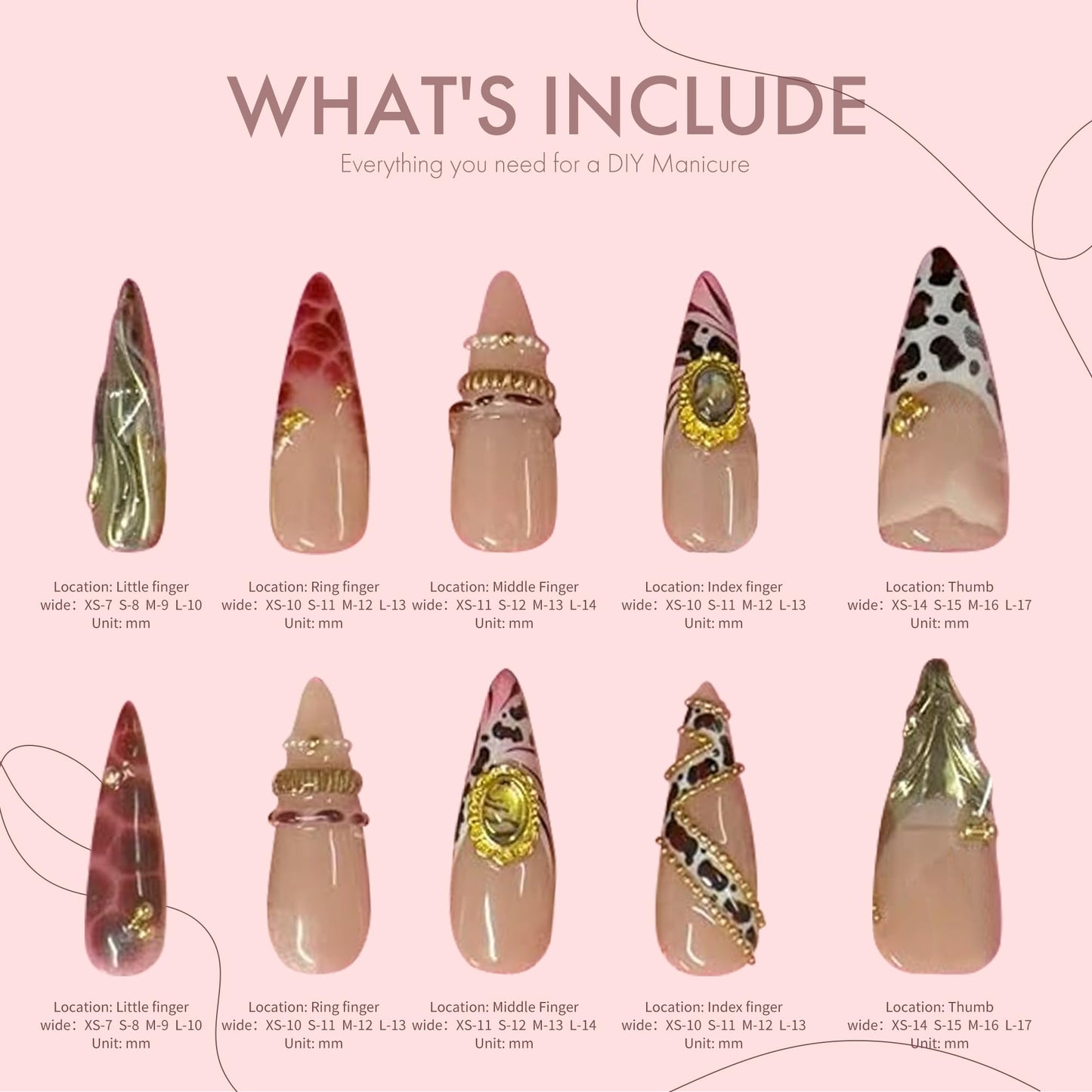 Pinktlicious Handmade Nude Stiletto Press On Nails - Neutral French Tip Glue On Nails with Gold Accents, Reusable Salon-Quality Fake Nails for Women (M)