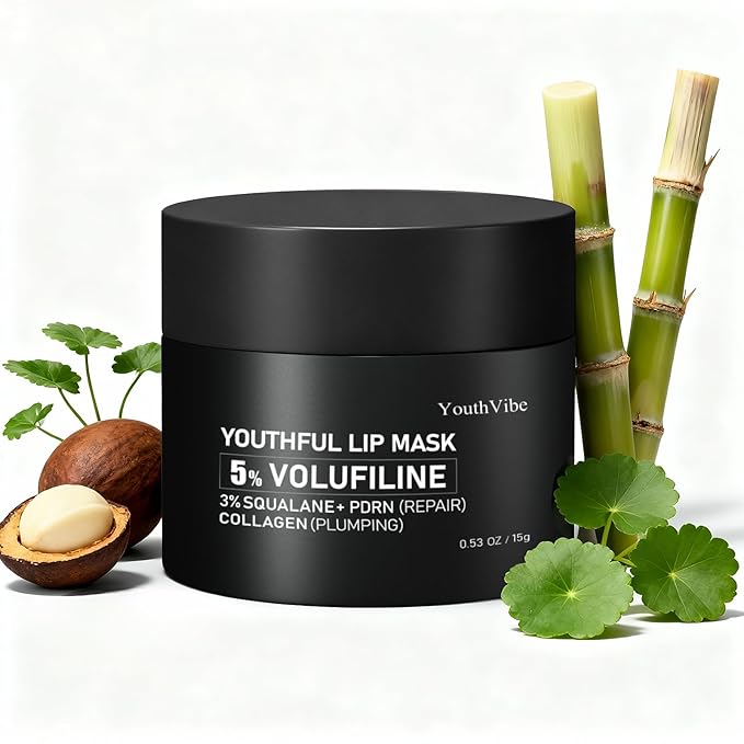 YouthVibe Lip Sleeping Mask Overnight Moisturizing - 5% Volufiline, Squalane, Shea Butter, PDRN & Collagen Hydrating Lip Mask for Dry, Flaky Lips, Pack of 2
