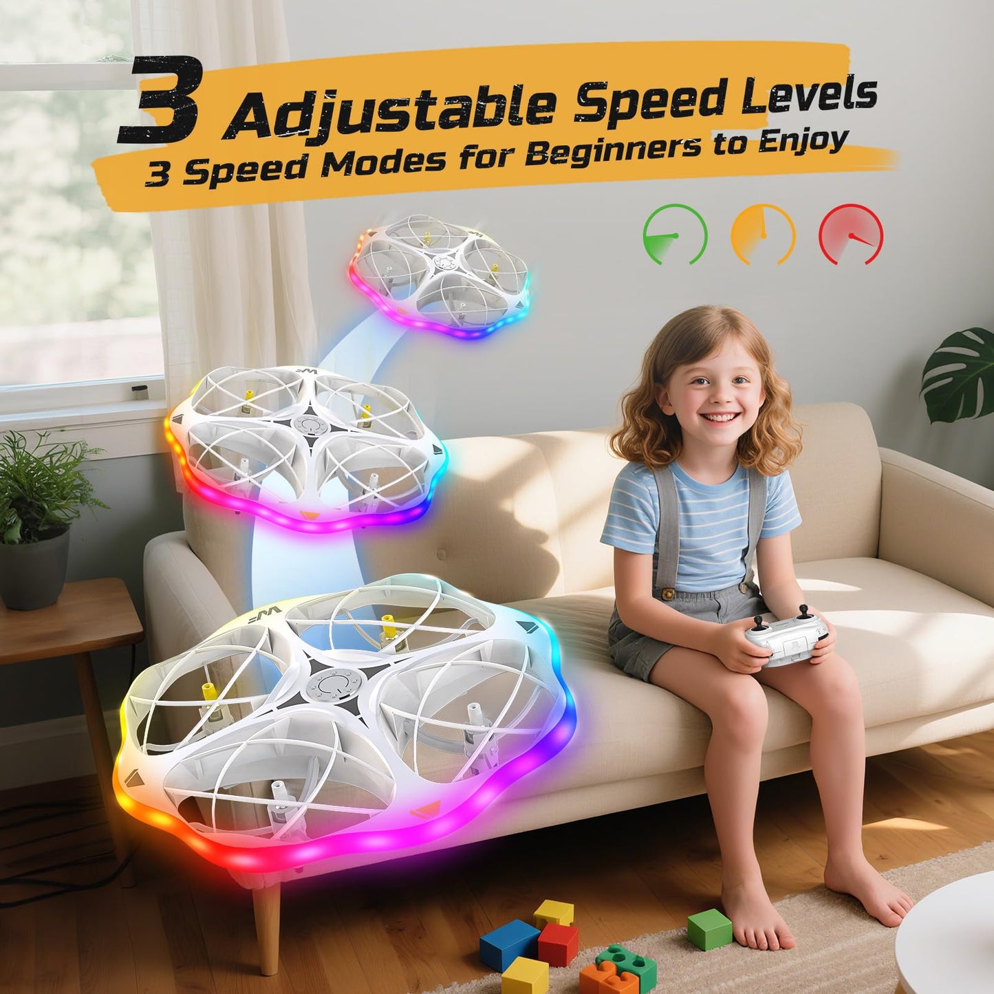 WeFone WF15 Drone for Kids & Beginners with 3 Batteries 21 Min Flight, 360° Flips, Altitude Hold, One-Key Start, 3 Speeds,Colorful LED Lights for Night Flying, Great Gift Toy for Boys Girls