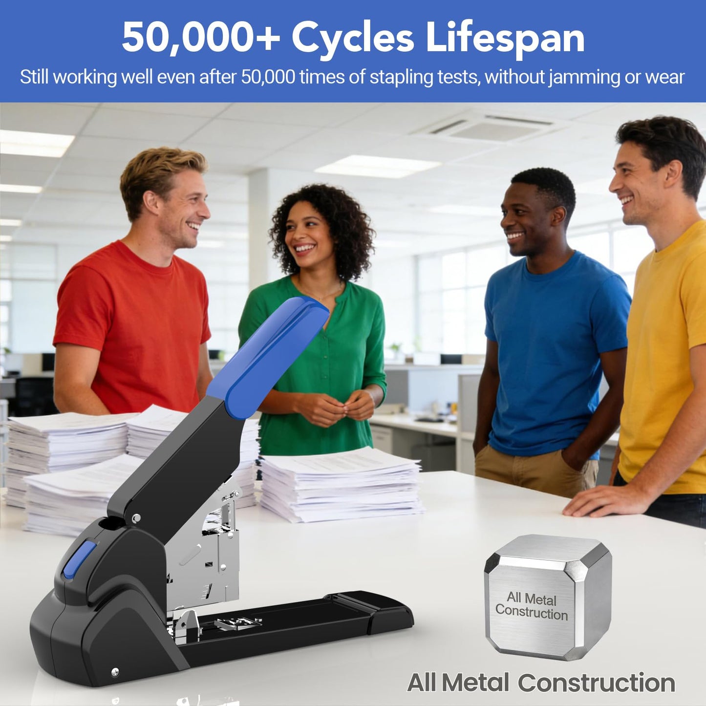 AFMAT Heavy Duty Stapler, 220 Sheets Capacity Stapler for Classroom, 60% Reduced Effort, Jam Free, Adjustable Paper Depth, Metal Desk Office Staplers w/ 50,000+ Uses, Includes 7000Pcs Staples, ES15