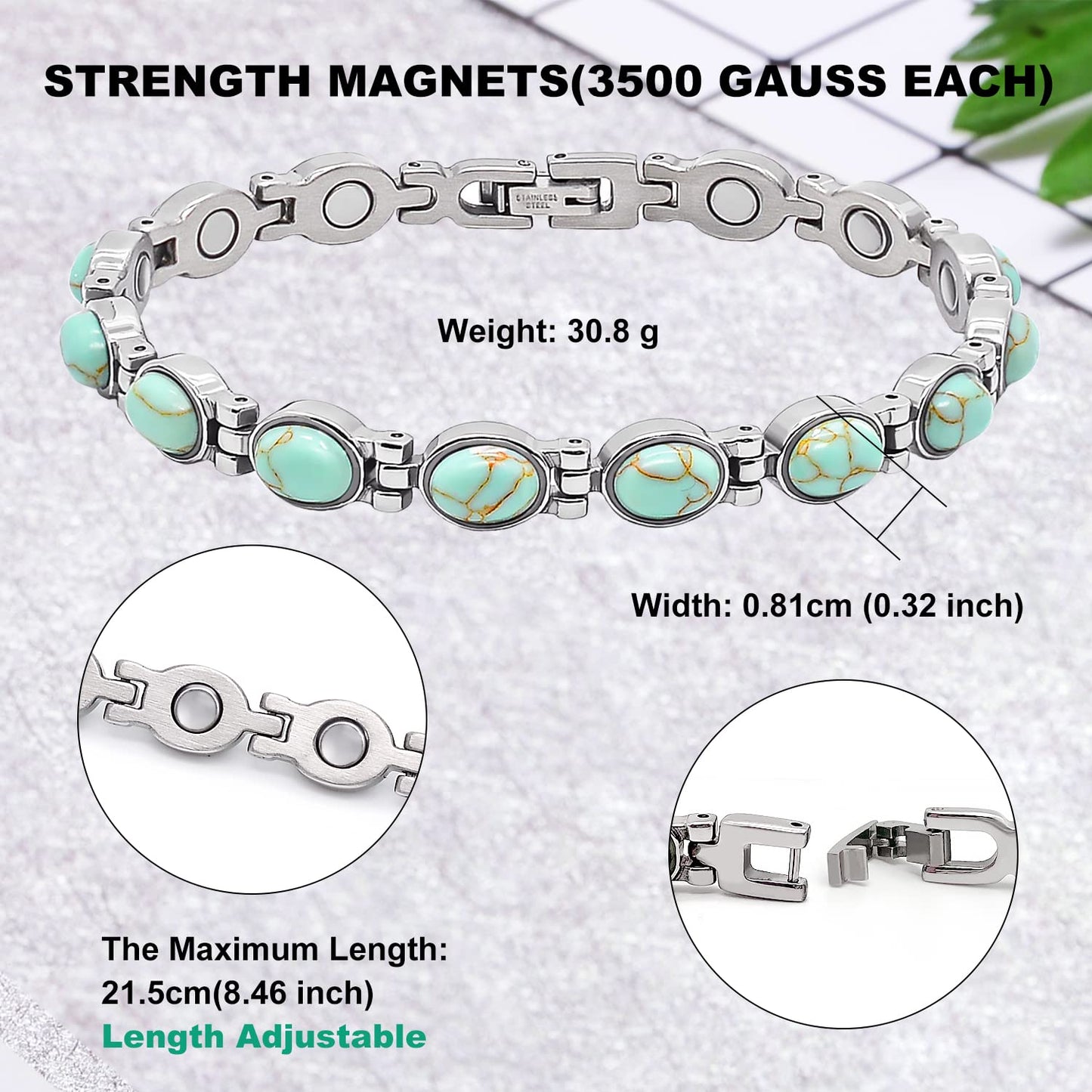JEROOT Ultra Strength Magnetic Bracelet for Women | 3500-6000 Gauss Neodymium Magnets | Magnetic Therapy Jewelry with Adjustable Tool & Gift Packaging