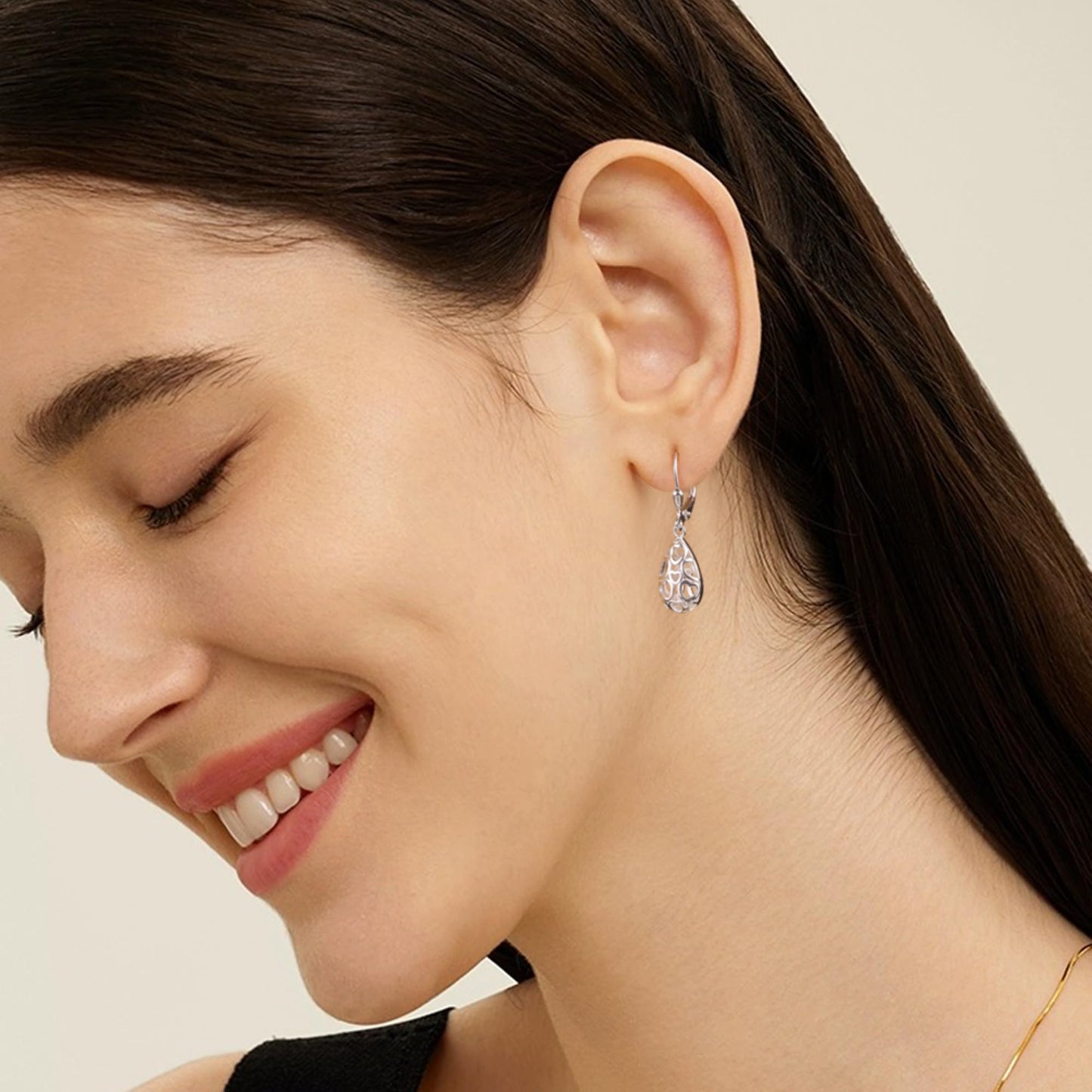 Sterling Silver Teardrop Earrings for Women Silver Dangle Leverback Earrings Hypoallergenic Filigree Tear Drop