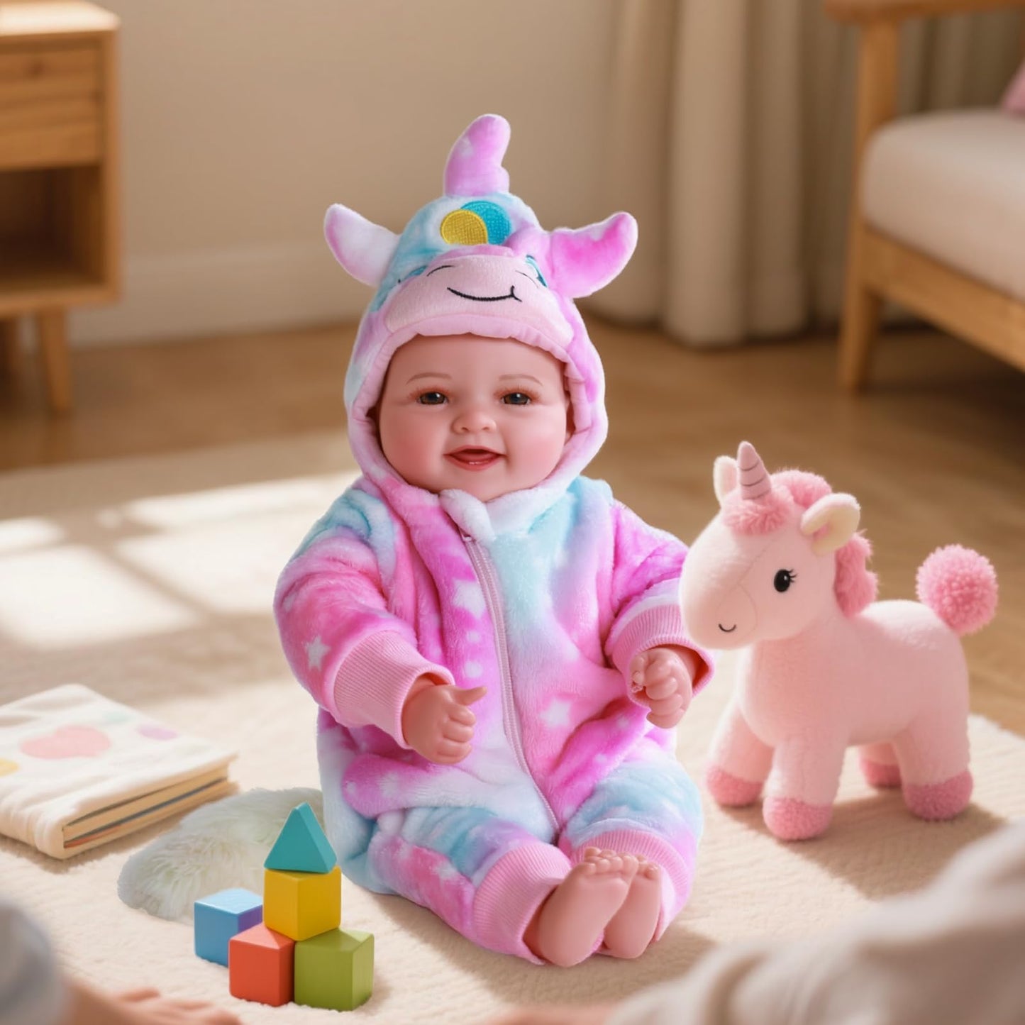 BABESIDE 14-Inch Soft Baby Doll with Baby Feeding Set – Easy to Hold with Cuddly Body – Realistic First Doll for Pretend Play