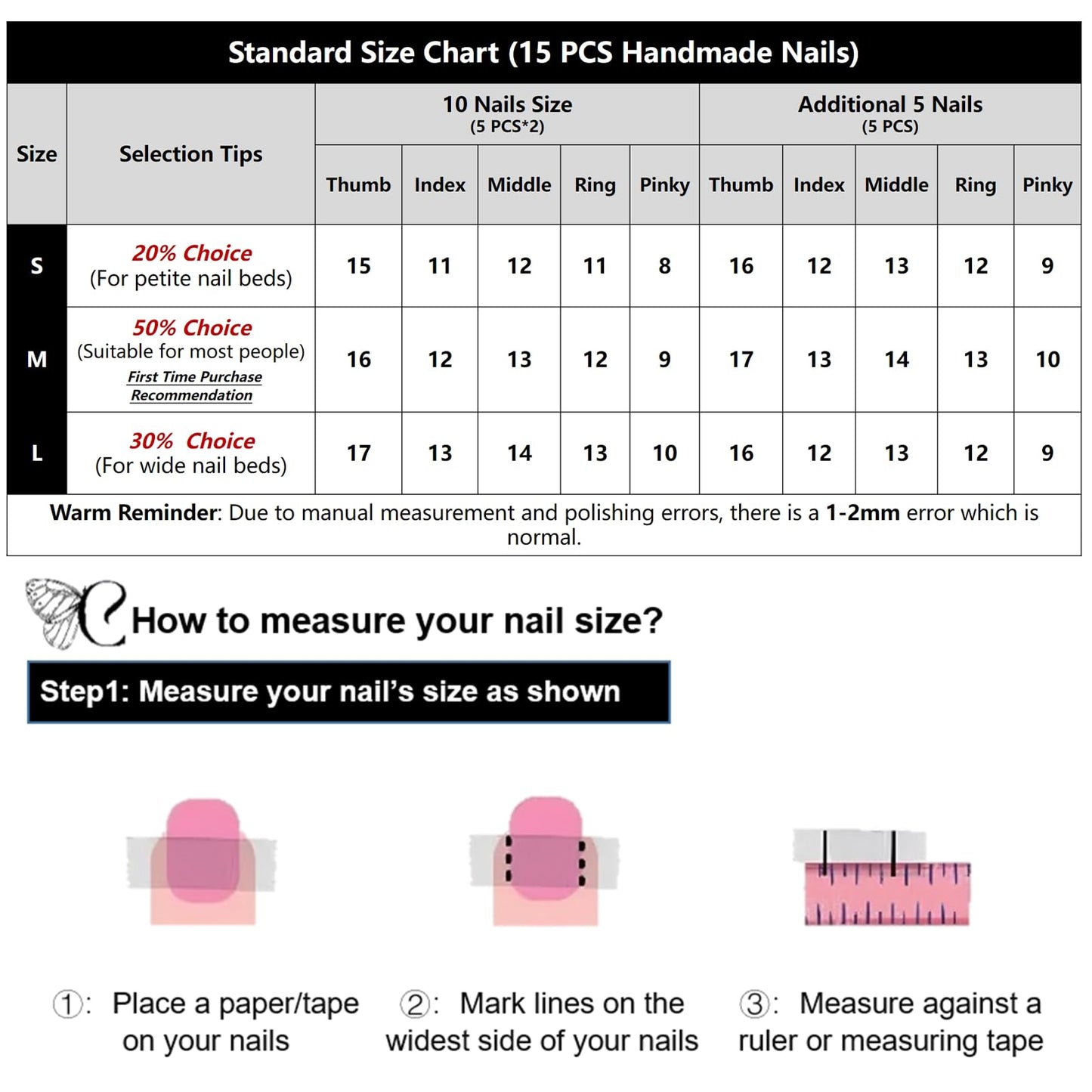 Handmade Press On Nails Medium Almond Press On Nails Women Gifts Black Acrylic Nails French Press On Nails with Fake Nails, 15 PCS, Size M