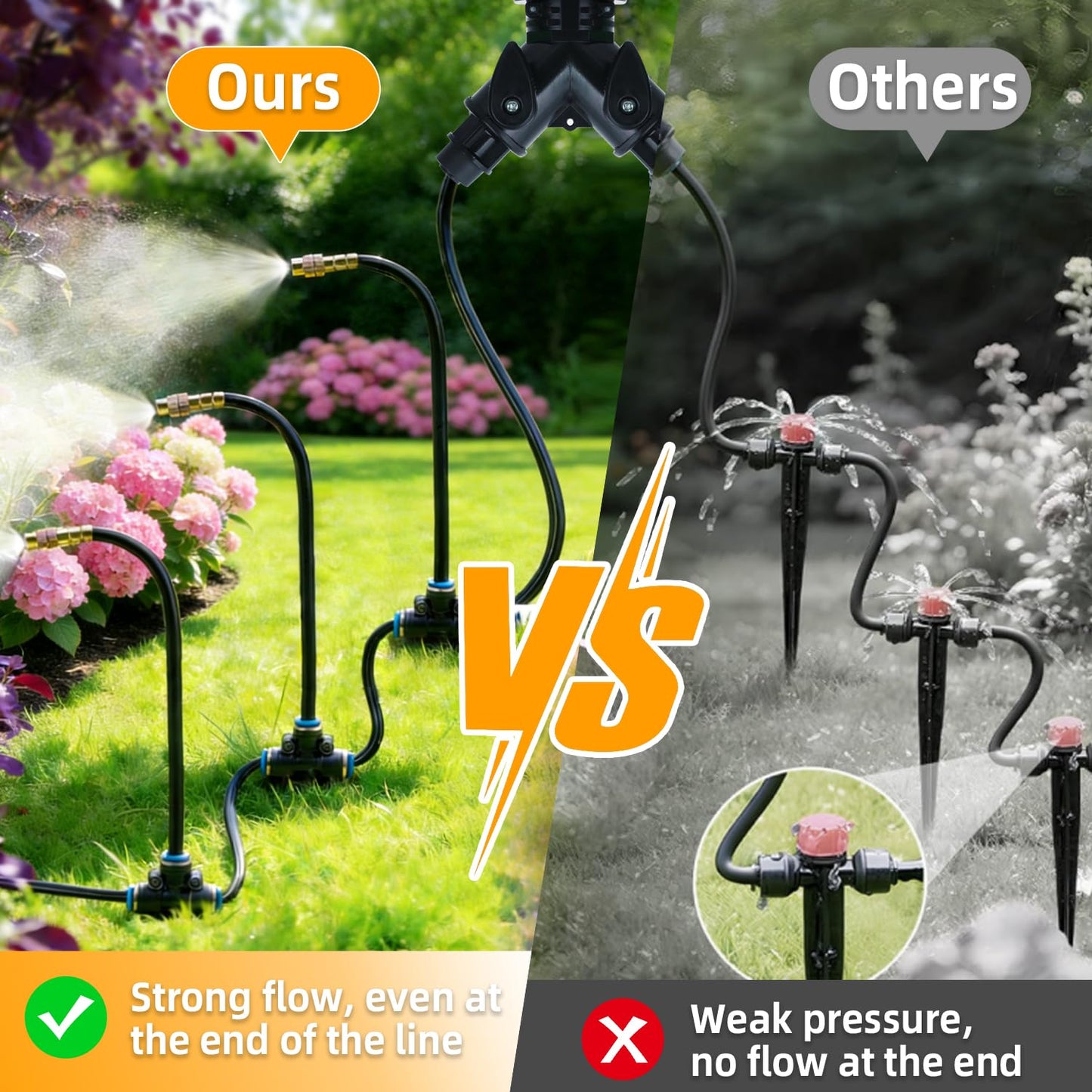 50FT Drip Irrigation System, 2026 Upgrade Garden Watering Kit with 12pcs 360° Adjustable Copper Nozzles, Automatic Atomizing Sprinkler System for Raised Beds, Lawn, Greenhouse, Outdoor Plants (50 ft)