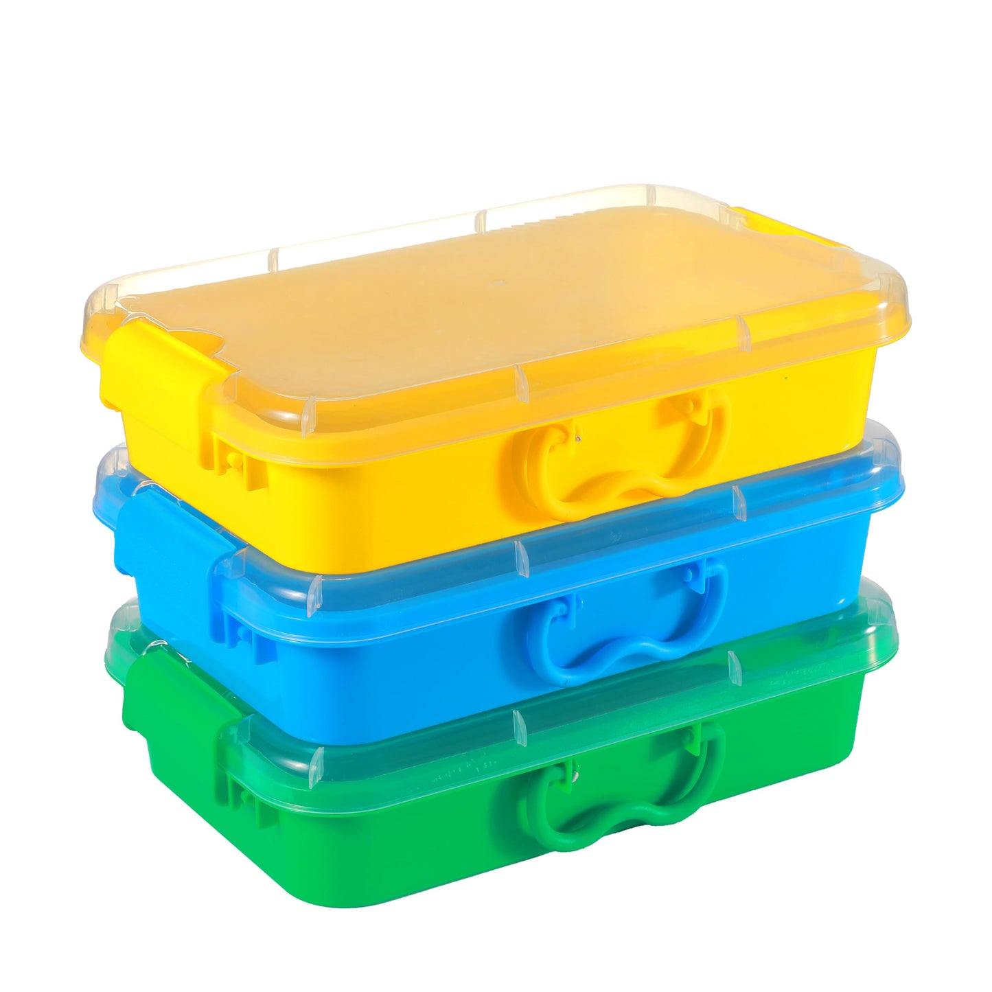 Carolart 3 Pack Storage Bins with Lids, 13.5 Inch Plastic Toy Organizer for Classroom, Small Stackable Containers for Sensory Sand, Art Supplies, Puzzles, Craft and Snacks