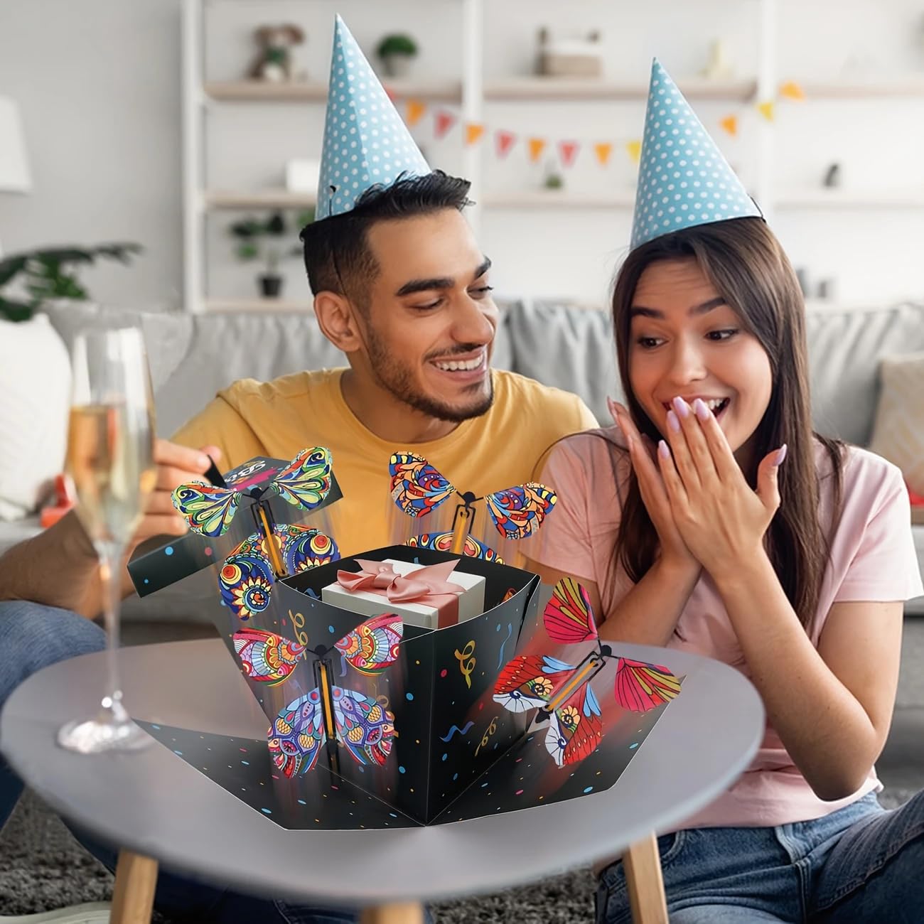 MOAXMOA Explosion Box with Flying Butterflies, Birthday Explosion Gift Box, DIY Exploding Surprise Gift, Flying Butterfly Surprise Gift Box for Birthdays, Wedding, Mother's Day, Anniversaries