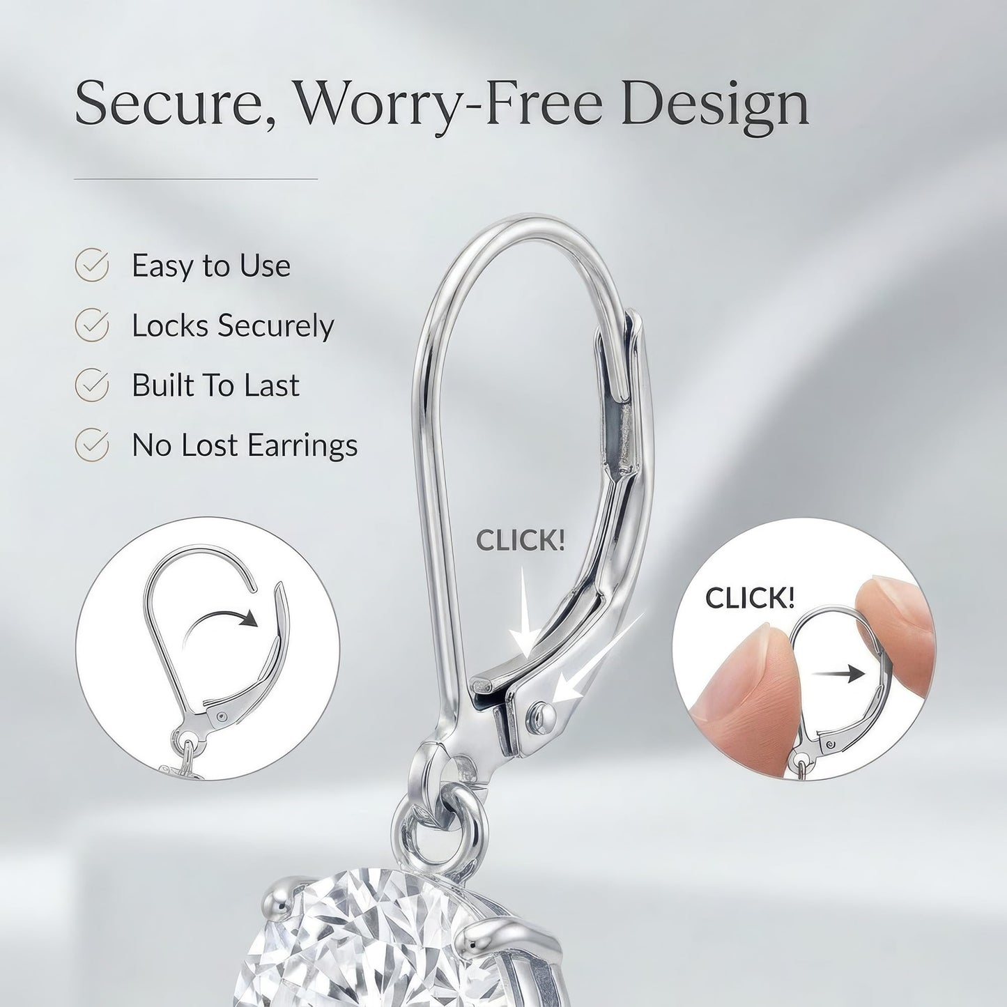 MAX + STONE Gold Leverback Cubic Zirconia Dangle Drop Earrings for Women | 2 CT.TW 14k Real White Gold