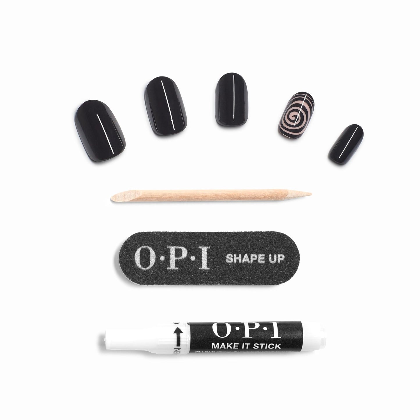 OPI On Point Swirl Next Door | Short Round Black with Abstract Swirls Nail Art Press On Nails | 24 Count with Nail Glue | Long Lasting, Reusable, Non-damaging | Fall 2025 Shades