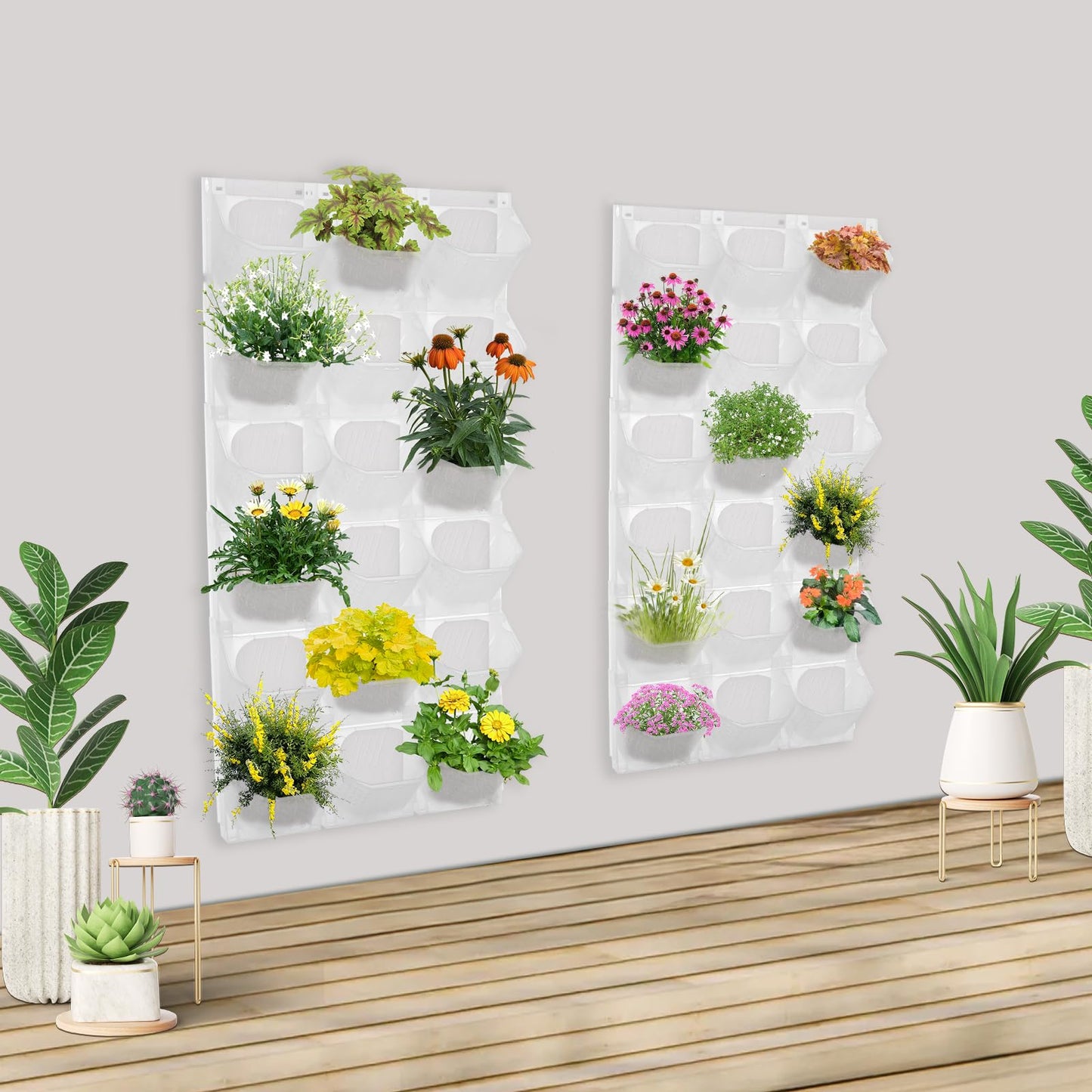 NTNOEA Vertical Wall Planter with 36 Self-Watering Pots, 180LB Capacity Stackable Garden Planter for Outdoor/Indoor, White Wall-Mounted Planters with Drip Irrigation for Herbs Flowers Vegetables