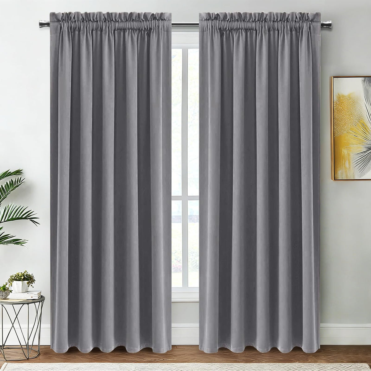Wide Blackout Curtains for Bedroom Living Room 60 x 84 Inch Long Grey (2 Count)