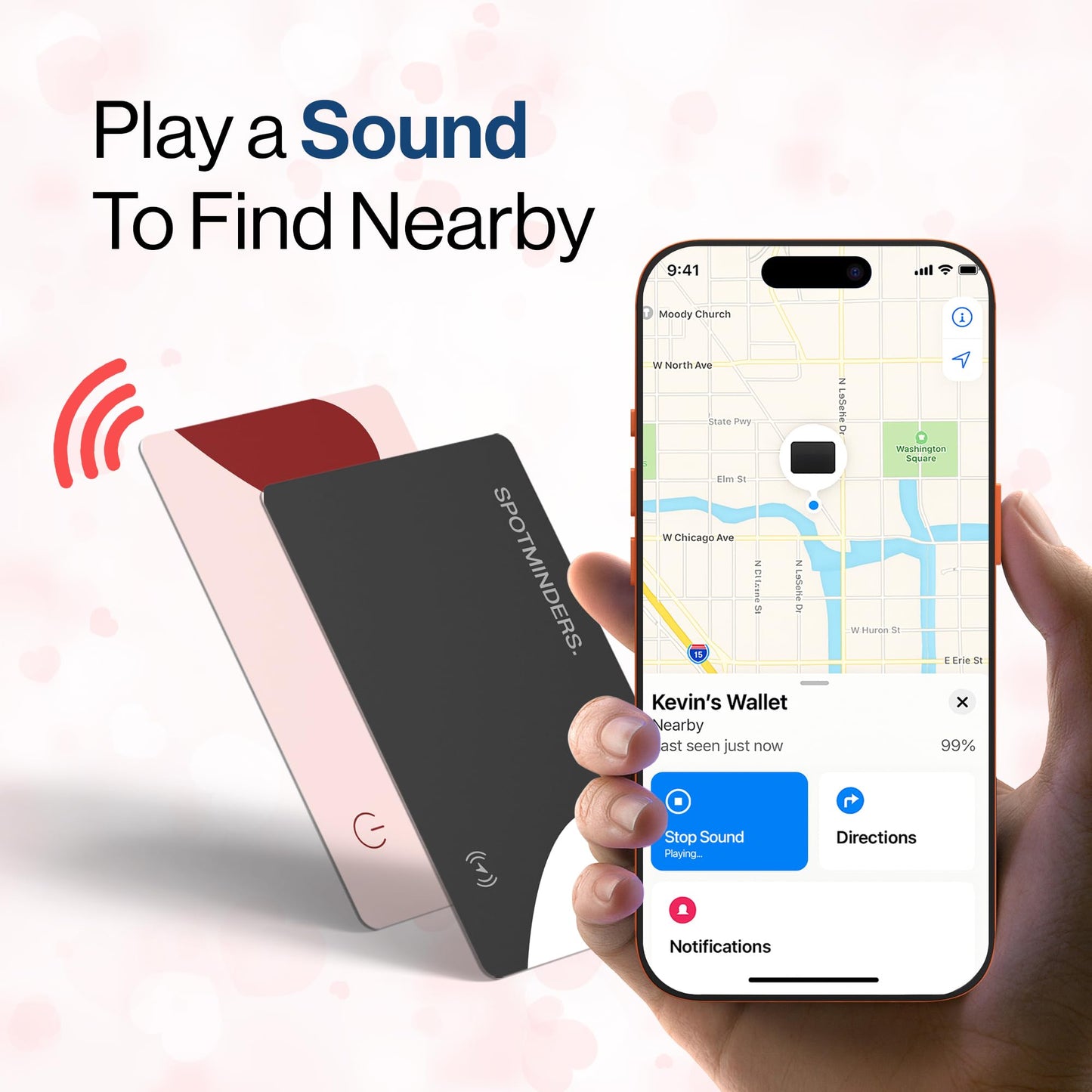 SPOTMINDERS Apple MFi Certified Wallet Tracker 2-Pack Black & Pink (iOS Only) Gifts for Mom 0.07in Works with Apple Find My Rechargeable Tracking Card Slim Item Finder for Mother's Day or Anniversary
