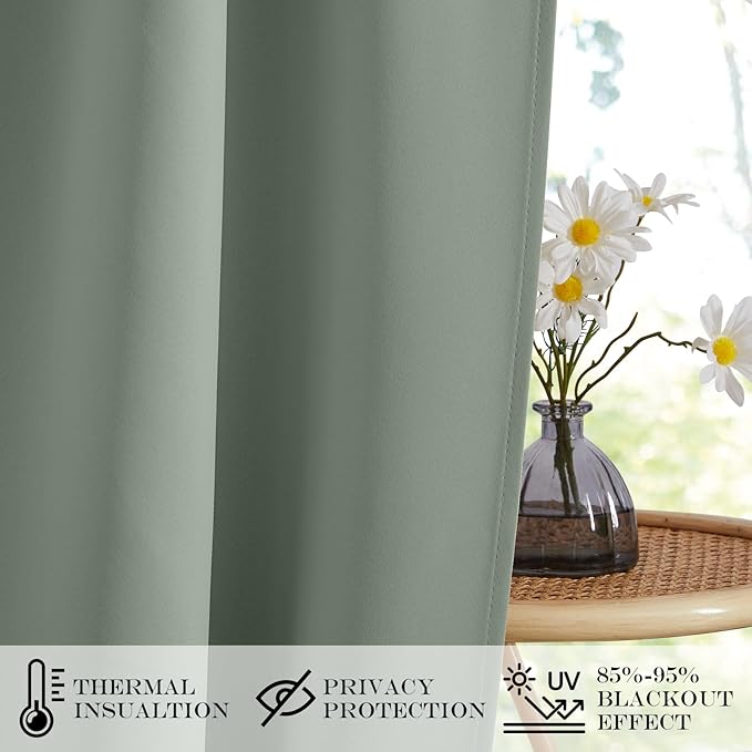 NICETOWN Blackout Side Door Curtains, Front Door Curtains for Small Window, Privacy Shades for Sidelight, Thermal Insulated Window Covering for Christmas, Greyish Green, 1 Panel, W12 X L40
