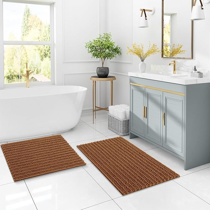 Arotive Luxury Chenille Bathroom Rug Mat, Extra Soft Thick Absorbent Shaggy Bath Rugs, Non-Slip Machine Wash Dry, Plush Bath Mats for Bathroom, Shower and Tub, 30x20, Ochre
