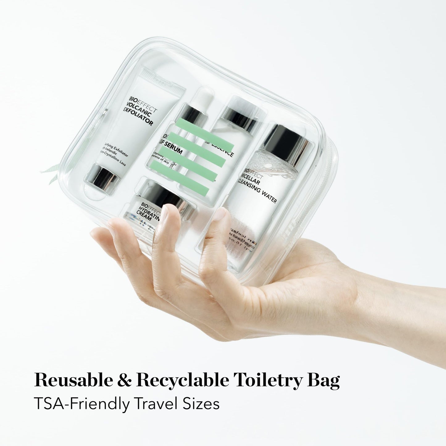 BIOEFFECT On-the-Go EGF Skincare Set | Age-Defying TRAVEL KIT with Growth Factor Serum, Hydrating Cream, Essence Toner, Micellar Cleanser & Volcanic Exfoliator