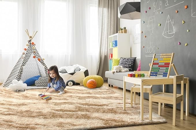 TWINNIS Super Soft Shaggy Rugs Fluffy Carpets, 4x5.9 Feet, Indoor Modern Plush Area Rugs for Living Room Bedroom Kids Room Nursery Home Decor, Upgrade Anti-Skid Rectangular Fuzzy Rug, Beige Brown