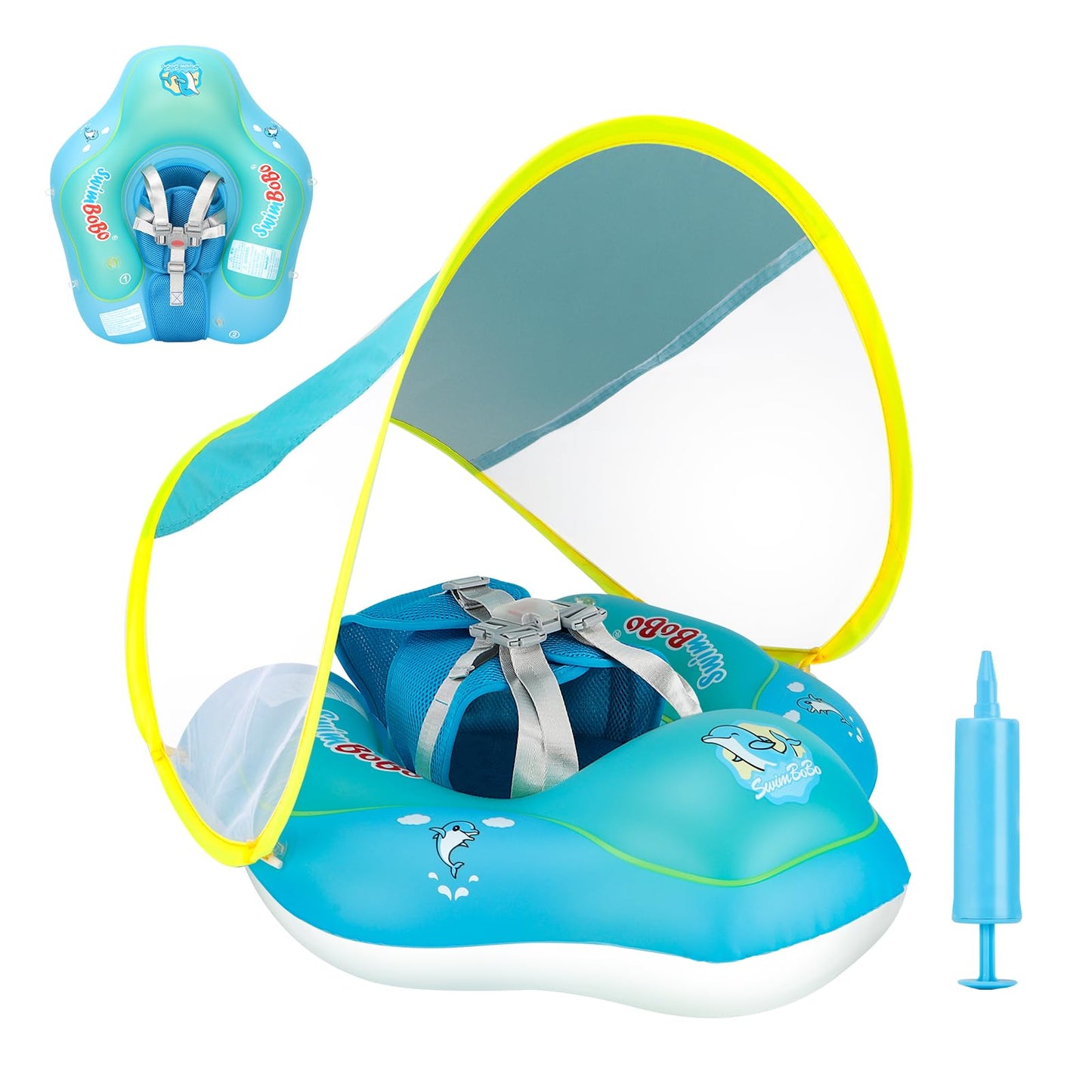 Free Swimming Baby Inflatable Baby Float with Sun Canopy Size Improved Infant Pool Floaties Swimming Pool Toys for The Age of 3-36 Months (Blue, X-Large)