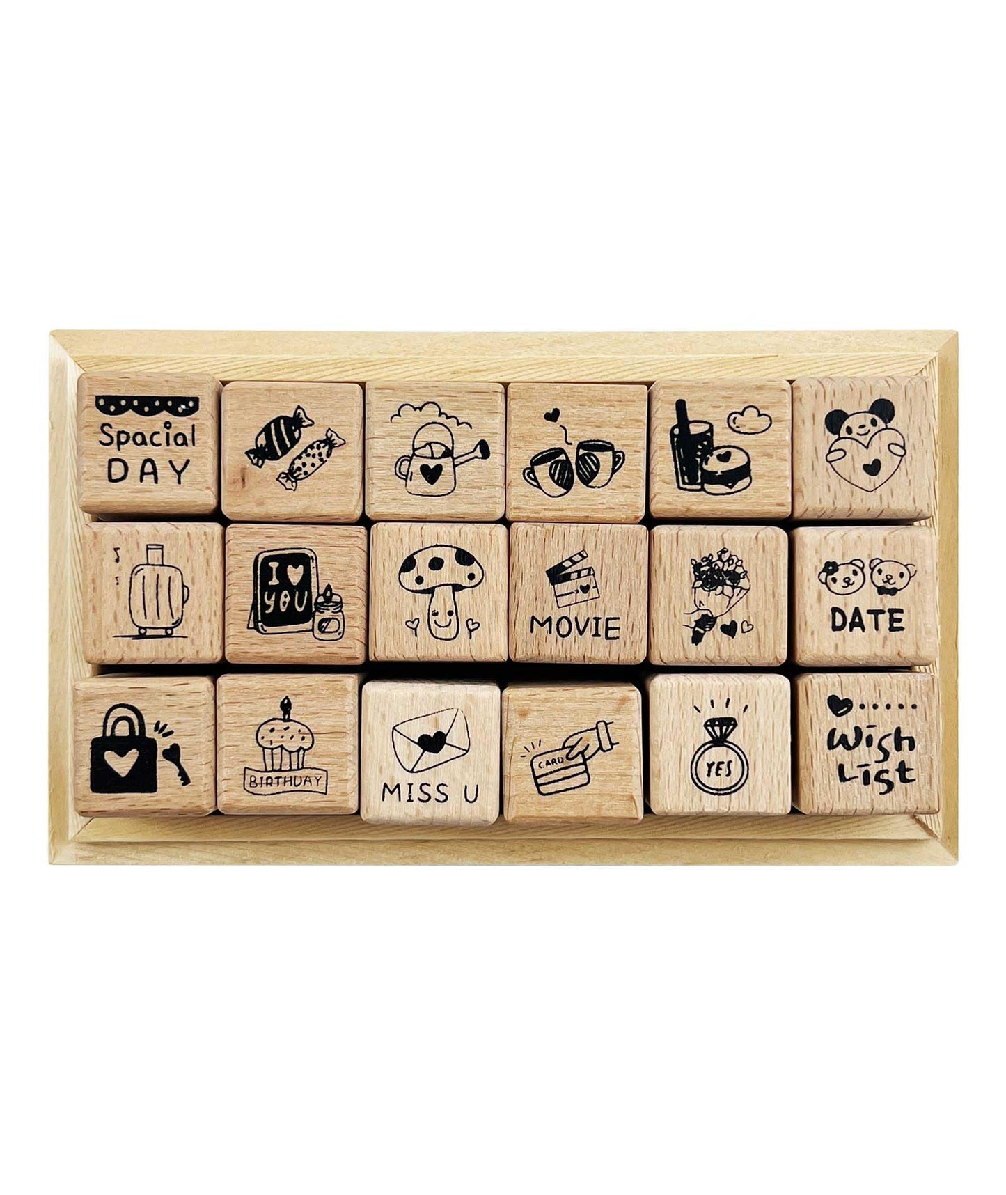 18pcs Diary Theme Wooden Rubber Stamps Kit, Cute Small Stamps for Decorative Diary Planner DIY Craft Scrapbook Card Making Letters Journal