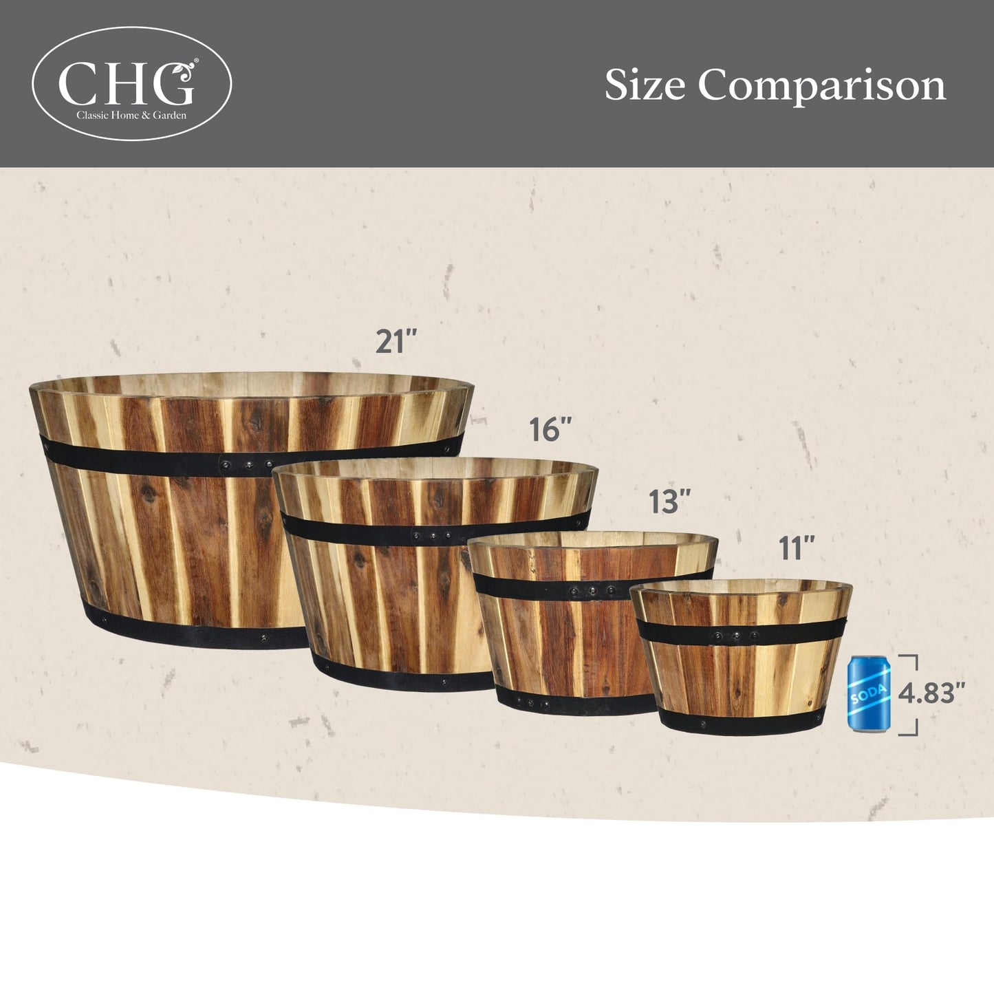 Classic Home & Garden 16" Whiskey Barrel Planter, Acacia
