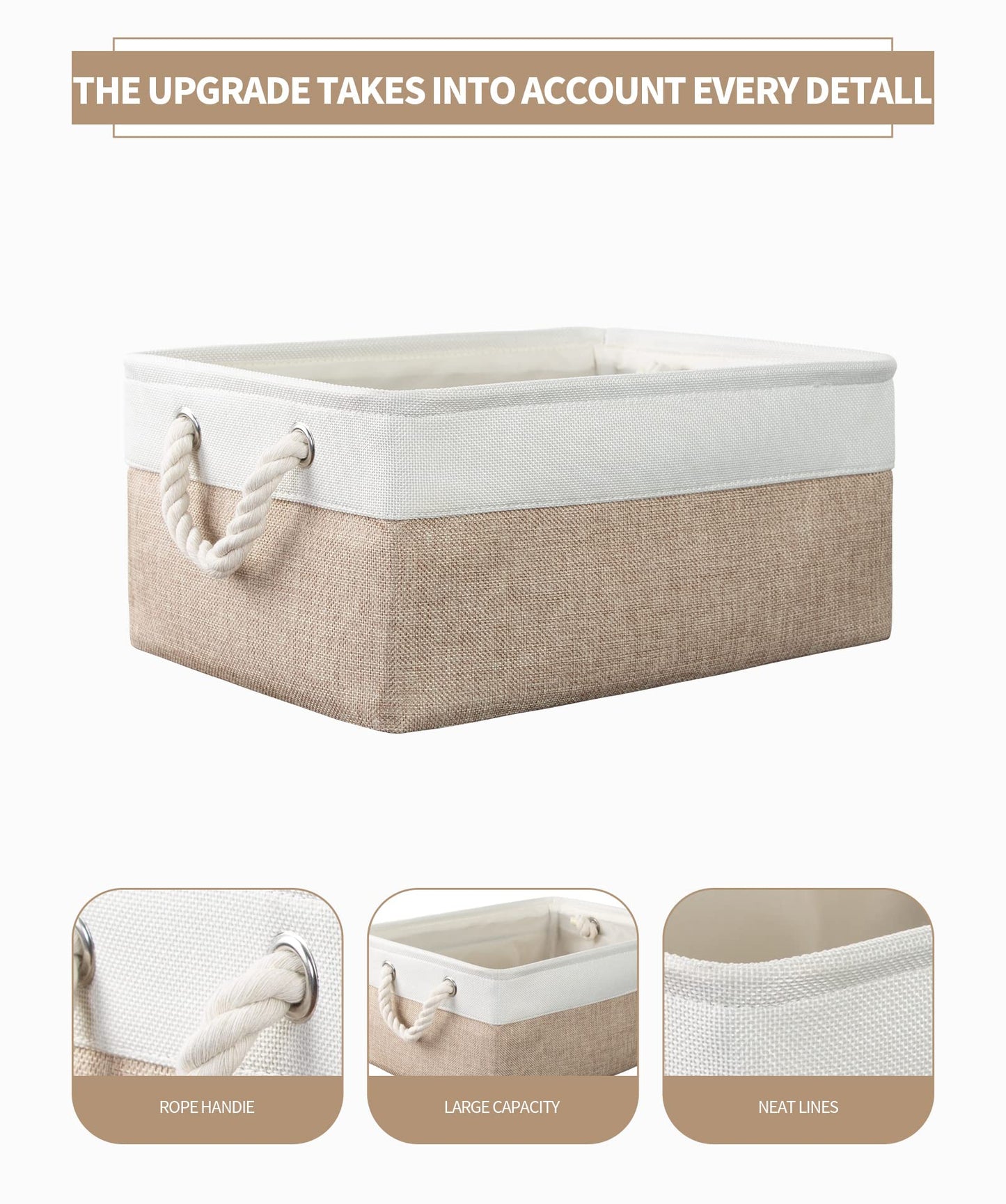 8 Pack Storage Basket Bins - Decorative Baskets Bulk Storage Box Cubes Containers with Handles for Clothes Storage Bathroom, Garage, Books, Home, Office, 13.7L x 9.8W x 6.7H (White&beige)