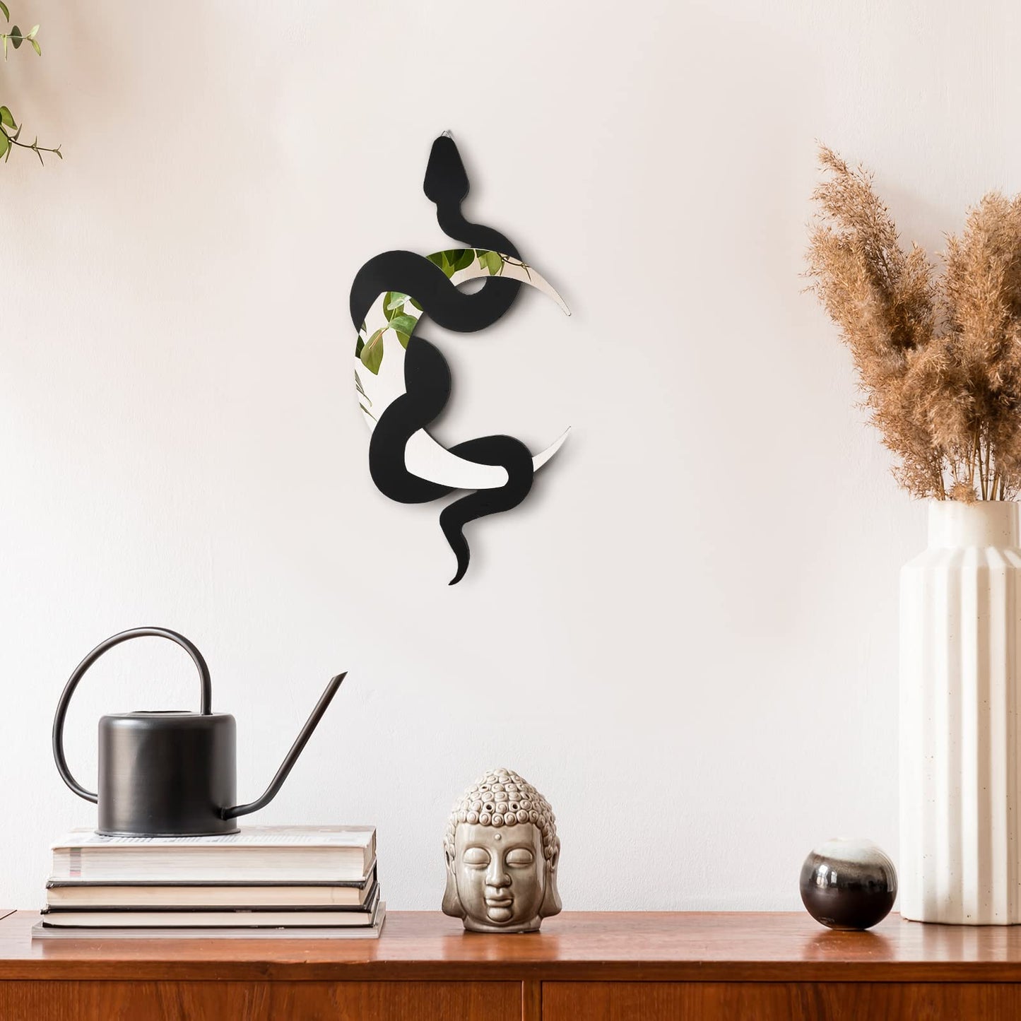 Weysat Black Snake and Crescent Moon Mirror Gothic Wall Decor Gothic Snake Decor Boho Hanging Mirrors Home Decorative Wall Art for Living Room Bathroom Bedroom Hallway
