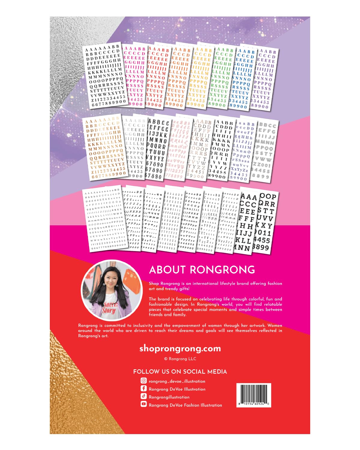 Rongrong Alphabet Collection Sticker Book for Planners, Journals, Scrapbooks – Letters in Multiple Fonts, Sizes & Styles – Perfect for Personalizing Tabs, Labels & Creative Projects - 25 Pages