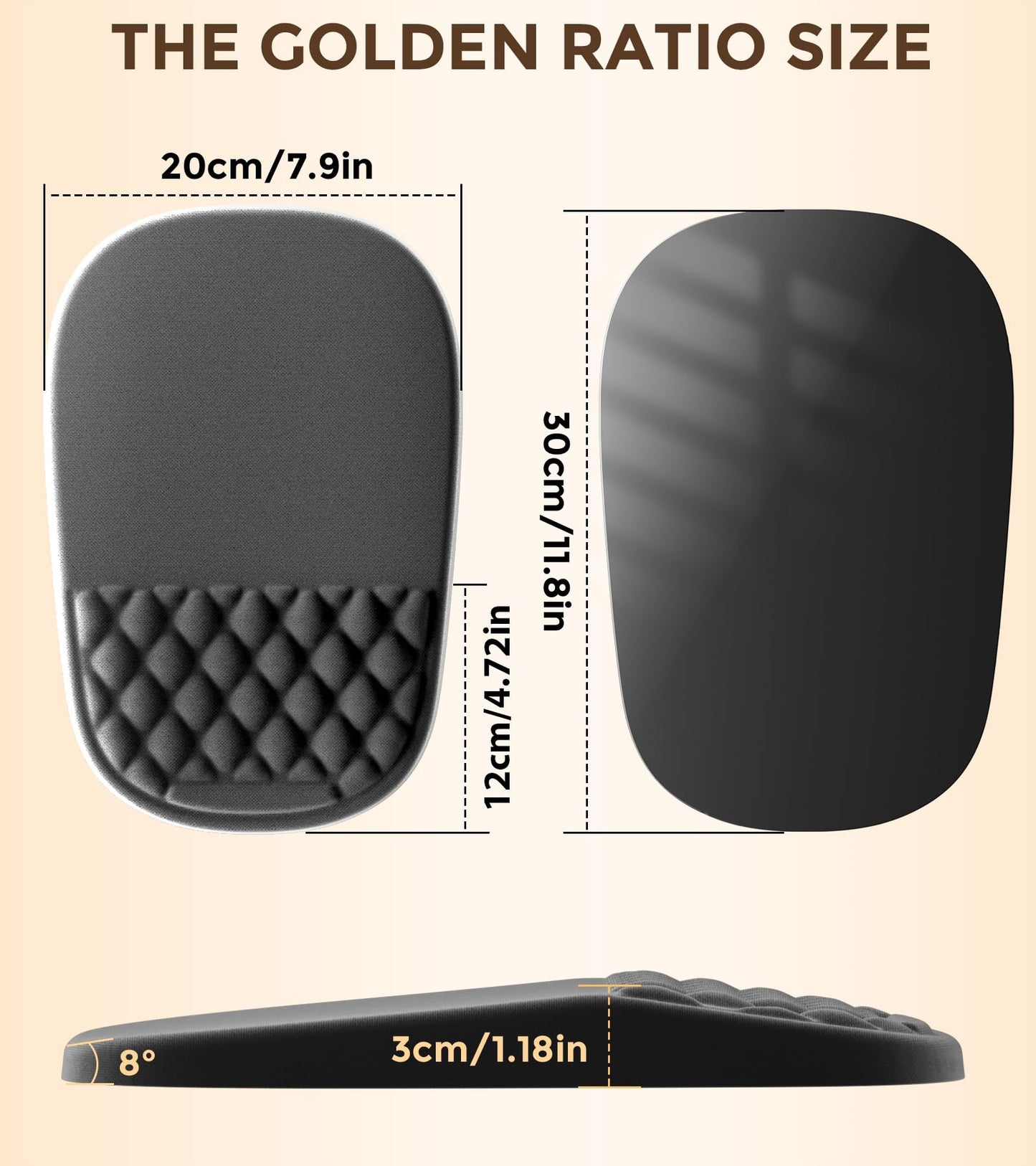 AUEDROT Ergonomic Mouse Pad with Wrist Rest 2 in 1 Mousepad with Wrist Support, Memory Foam Desk Mouse Mat with Massage Nubs & Gel PU Non-Slip Base, Suitable for Office & Gaming, Black