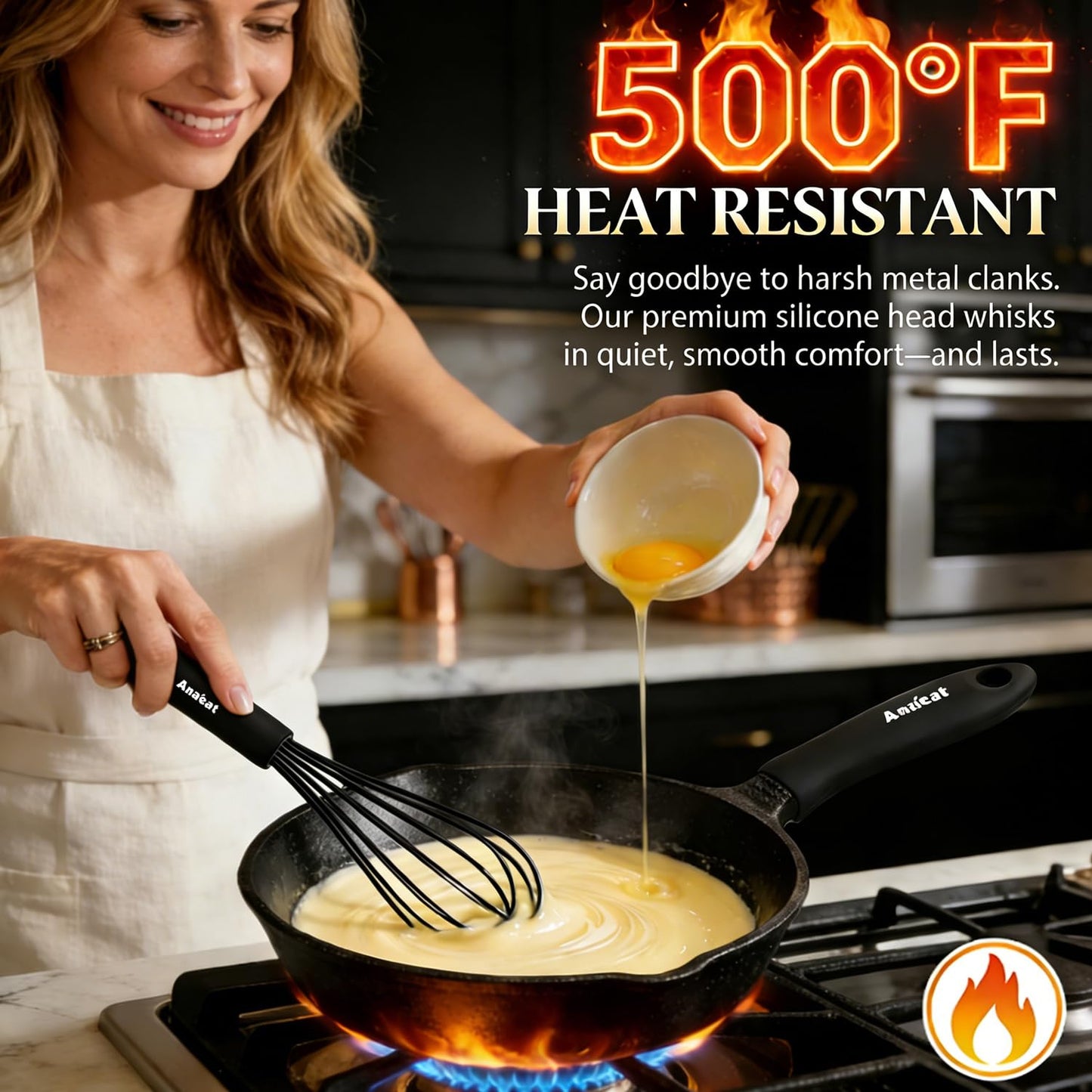Anaeat Silicone Balloon Whisk, Perfect for Non-Stick Cookware, Milk and Egg Beater Blender, Heat Resistant Kitchen Whisks for Whisking, Cooking, Baking, Beating, Frothing & Stirring (Black)