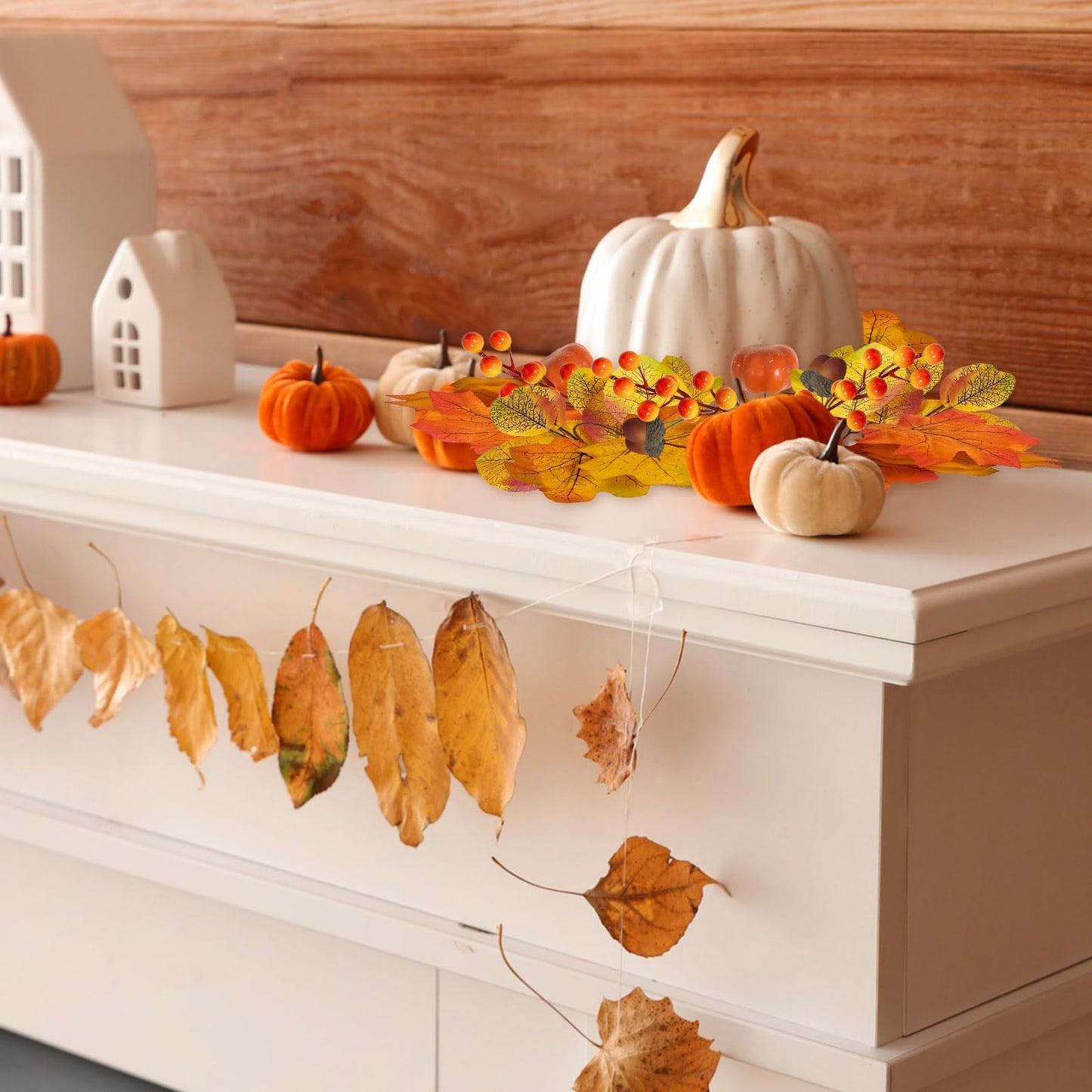 Cinrobiye 178 PCS Mini Fall Wreath Decorations Kits DIY Thanksgiving Maple Leaf Wreath for Front Door Autumn Candle Rings Wreaths Crafts for Garden Indoor Art Wall Hanging Wedding Table Home Decors