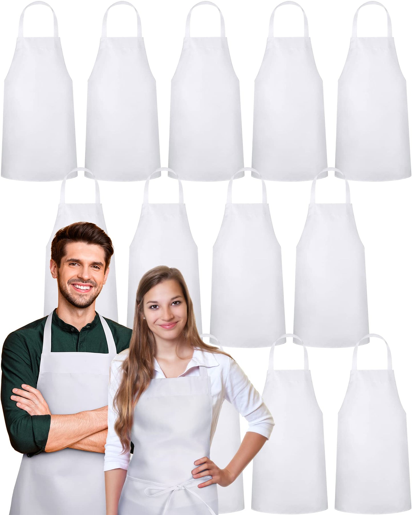 Foaincore 36 Pack Bib Aprons Bulk Plain Aprons for Man Woman Adult Unisex Apron Machine Washable Adjustable Bib Apron (White)