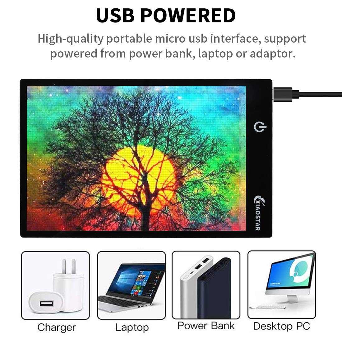 XIAOSTAR Light Box Drawing Pad A5, Tracing Board with Micro USB Cord Charge Cable and Brightness Adjustable for Artists, AnimationDrawing, Sketching, Animation, X-ray Viewing (A5) Not Rechargeable