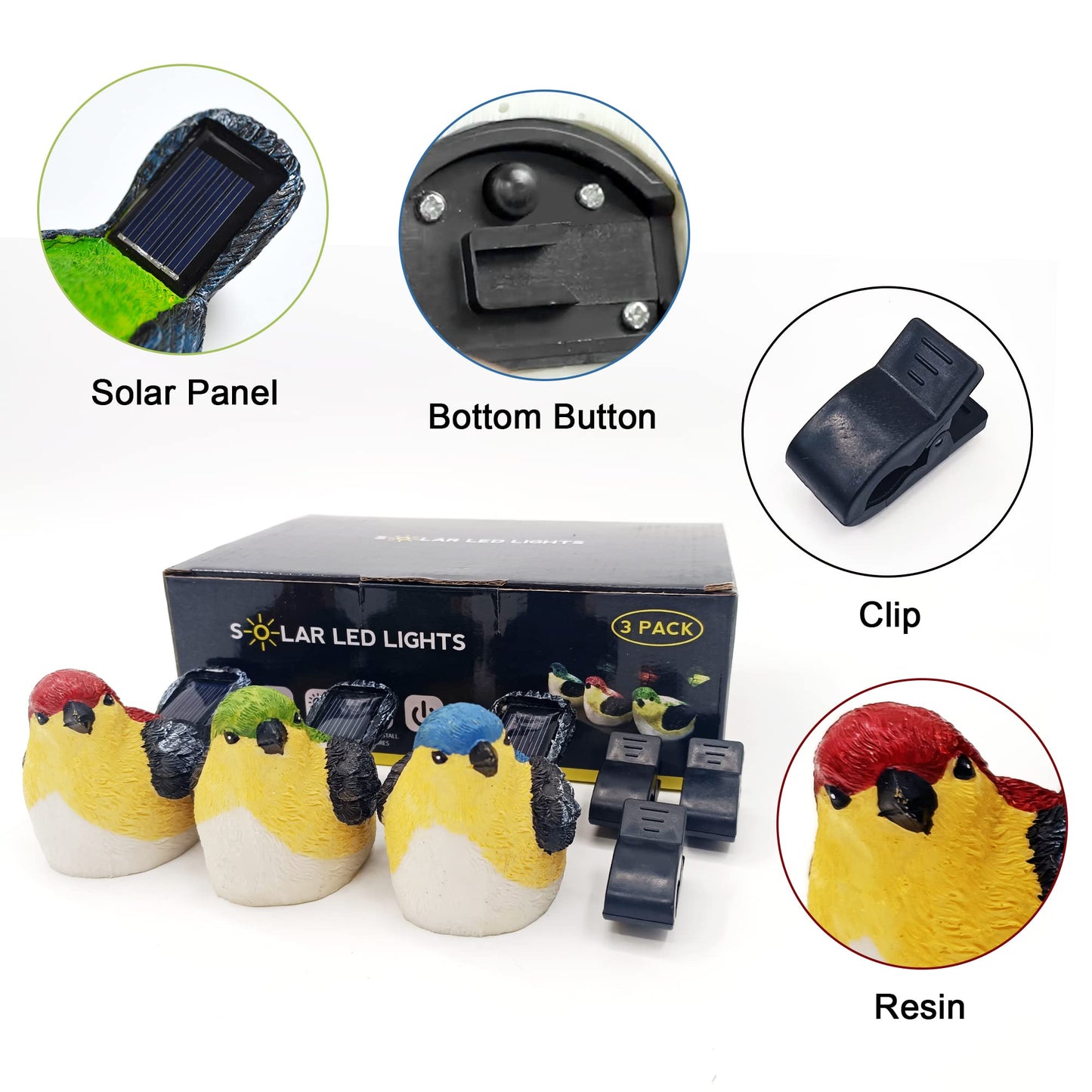 JZSTOM Solar Outdoor Lights Bird Garden Statues Decor,Bird Figurine Lights with Powered LED, Housewarming Birthday Gifts for Women, Mom (3 Pack)