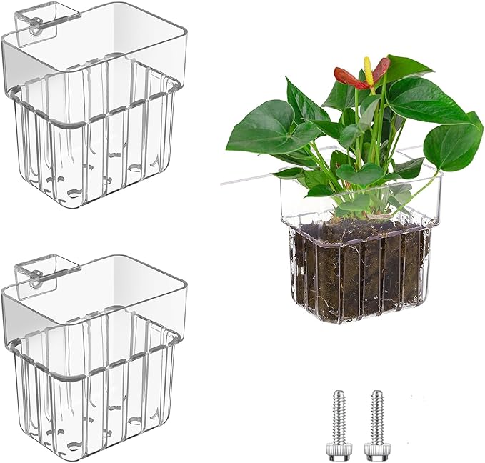 Aquarium Plant Holder with Hooks Clear Acrylic Fish Tank Plant Holder 2PCS