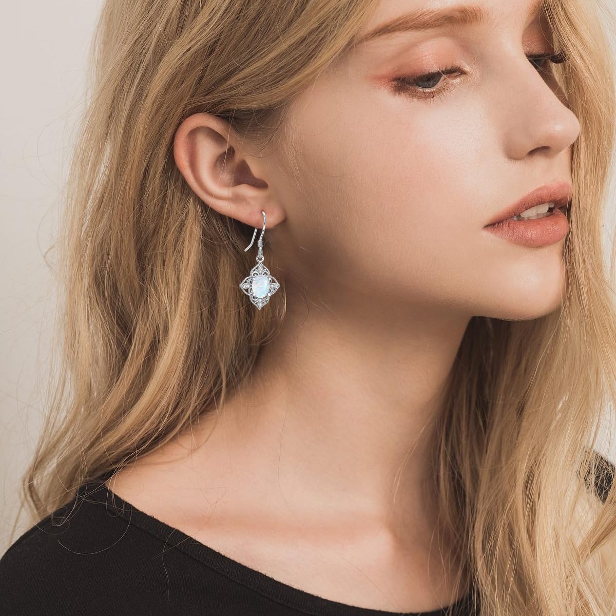 MOTIEL Vintage Opal Dangle Earrings for Women 925 Sterling Silver Genuine Opal Dangle Drop Earrings with Diamond October Birthstone Jewelry Gift for Mother Wife - Style A