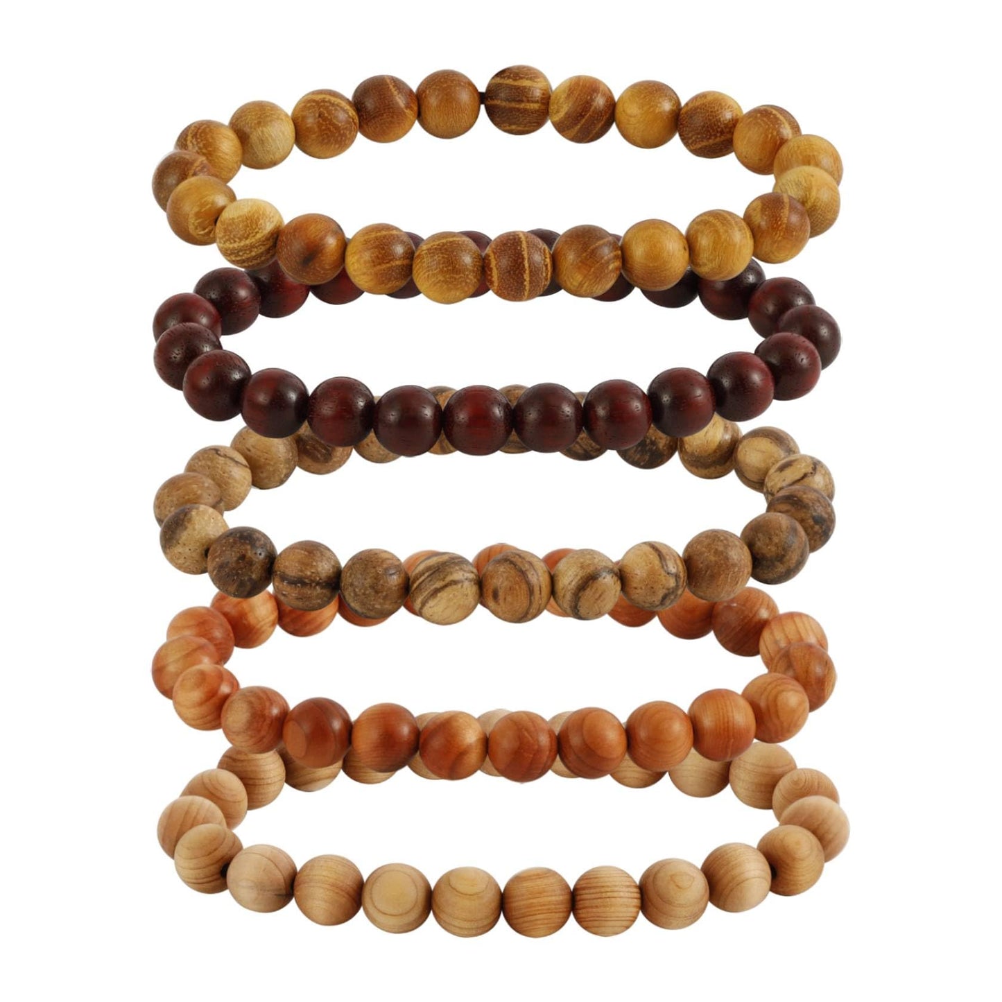 MILAKOO 5 Pcs Wood Prayer Bead Bracelet Mala Beaded Bracelets for Men Women 8mm